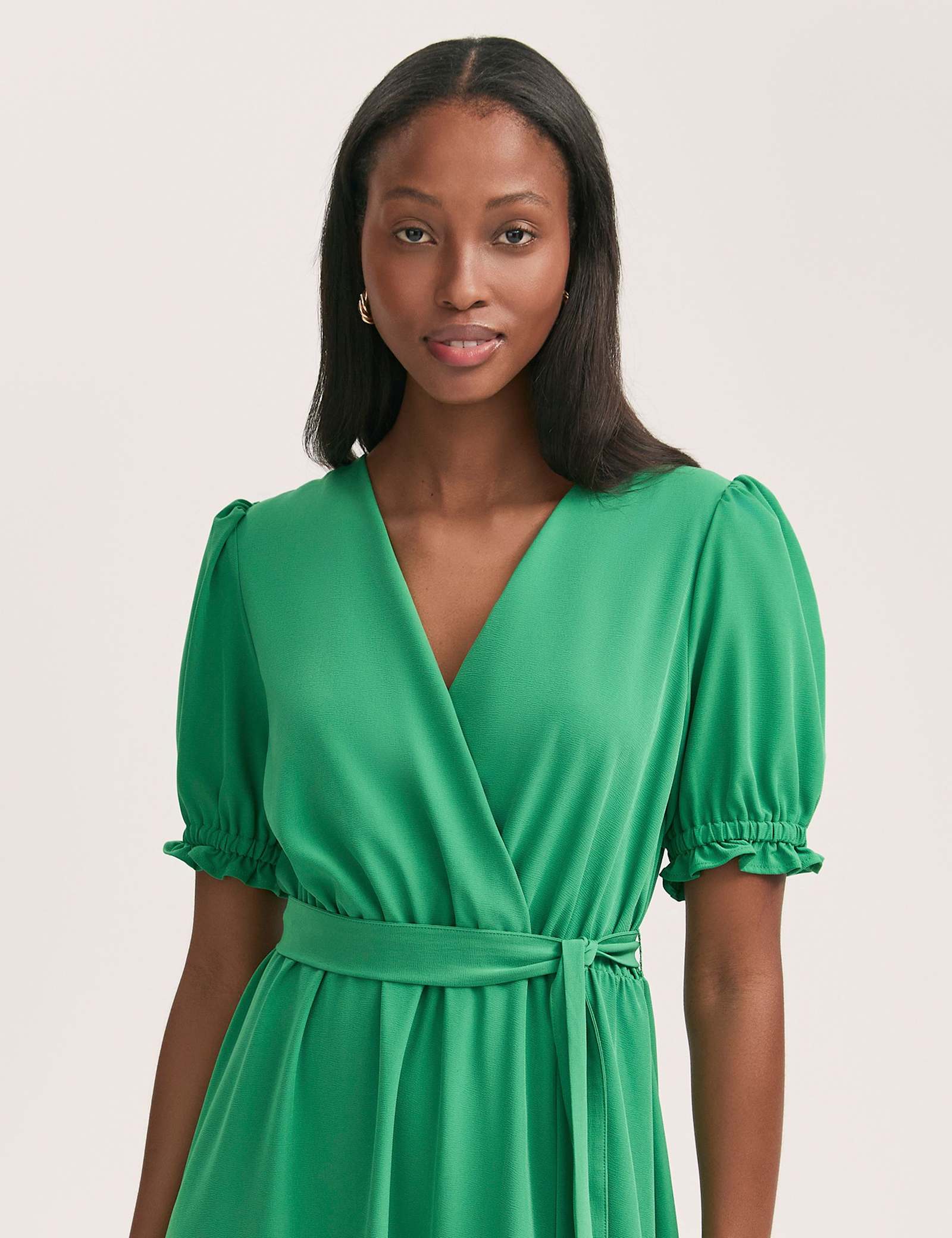 Crepe V-Neck Tie Waist Midi Wrap Dress - image 3