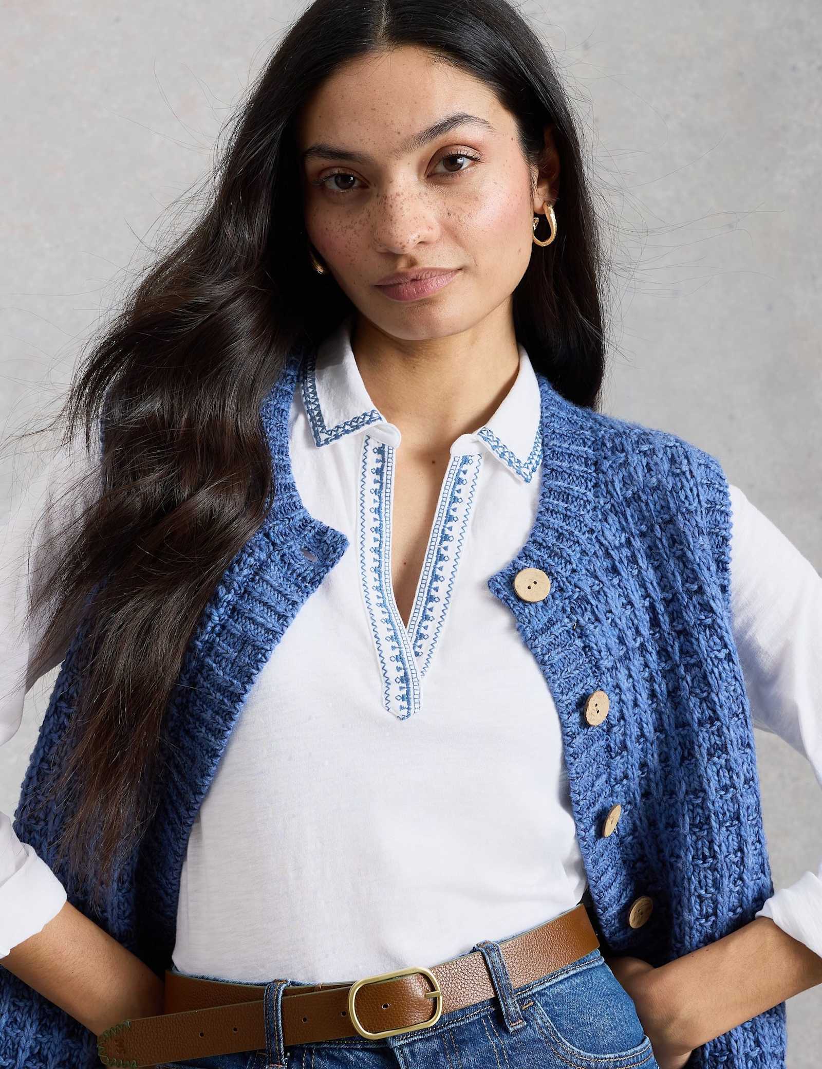Jersey Embroidered V-Neck Collared Shirt - image 4