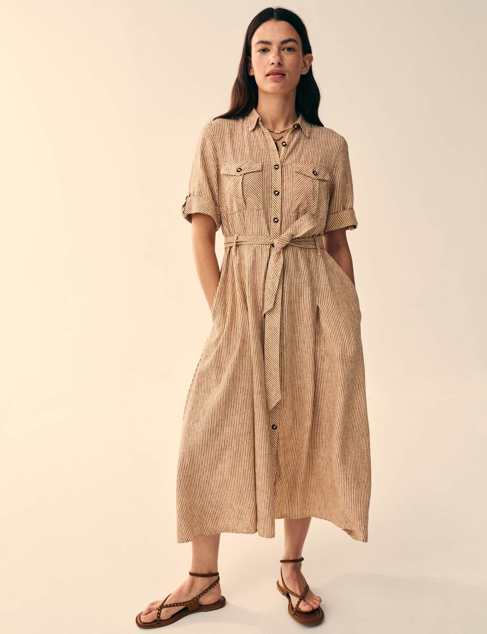 Linen Rich Striped Midi Shirt Dress - image 2