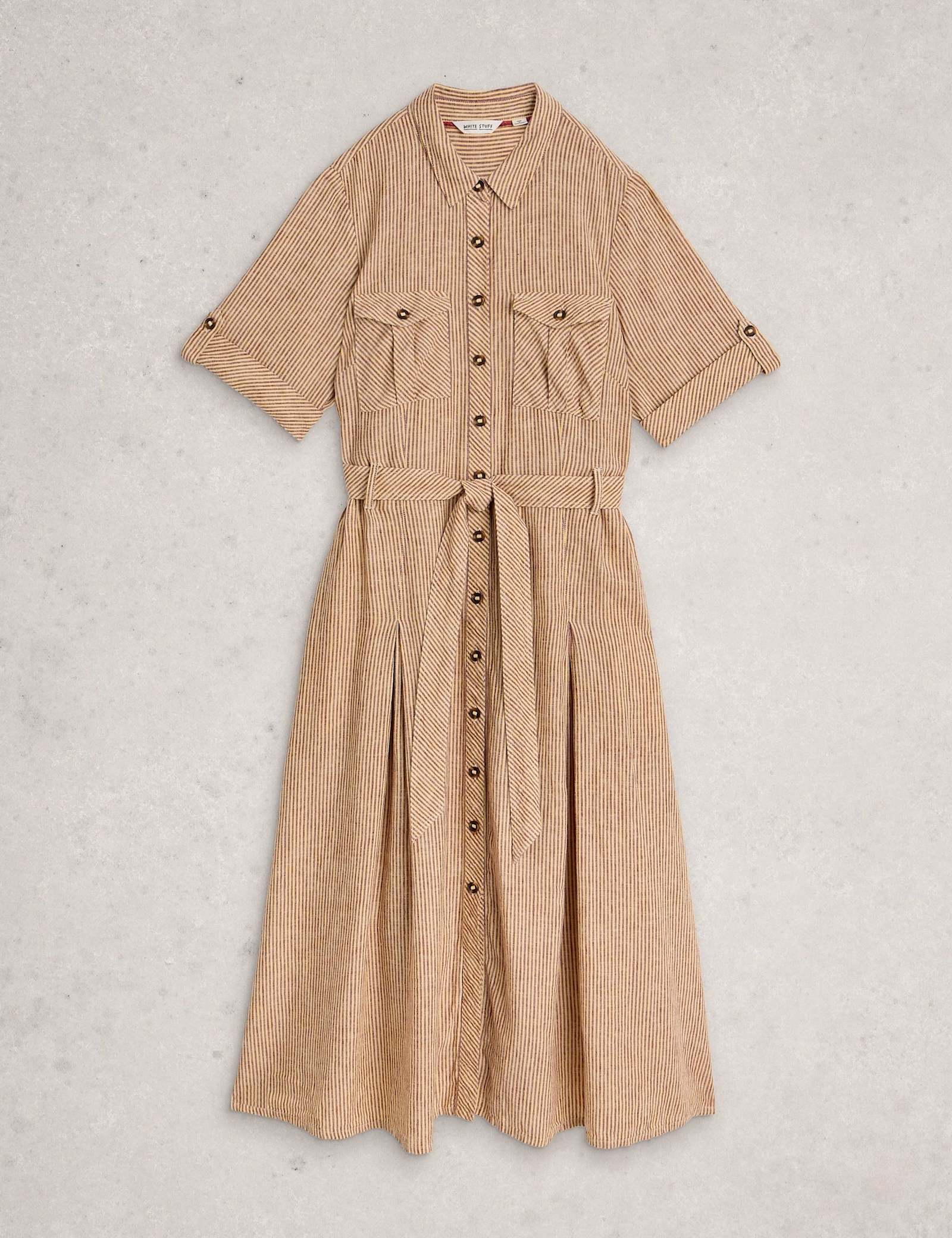 Linen Rich Striped Midi Shirt Dress - image 1