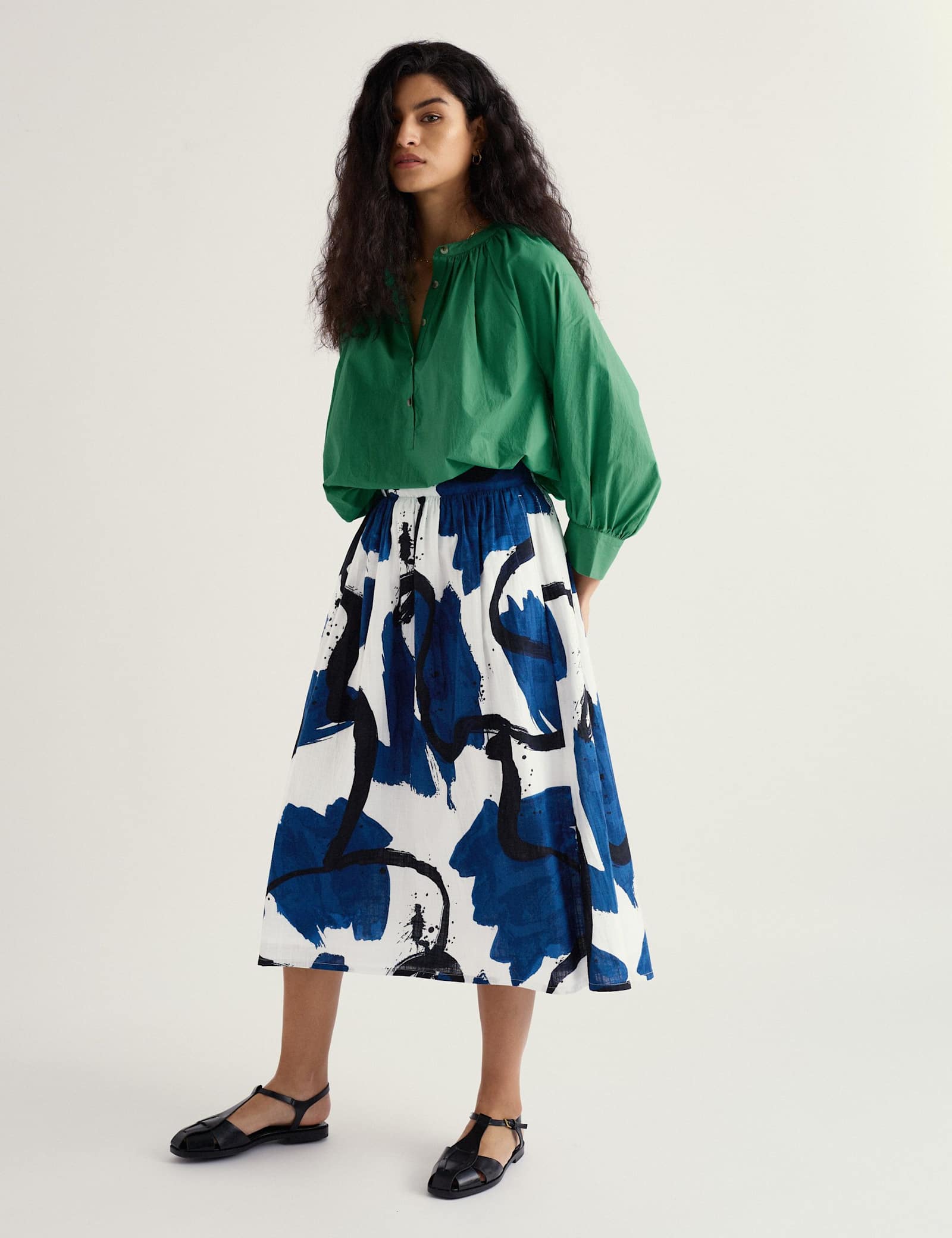 Pure Cotton Printed Midi A-Line Skirt - image 2