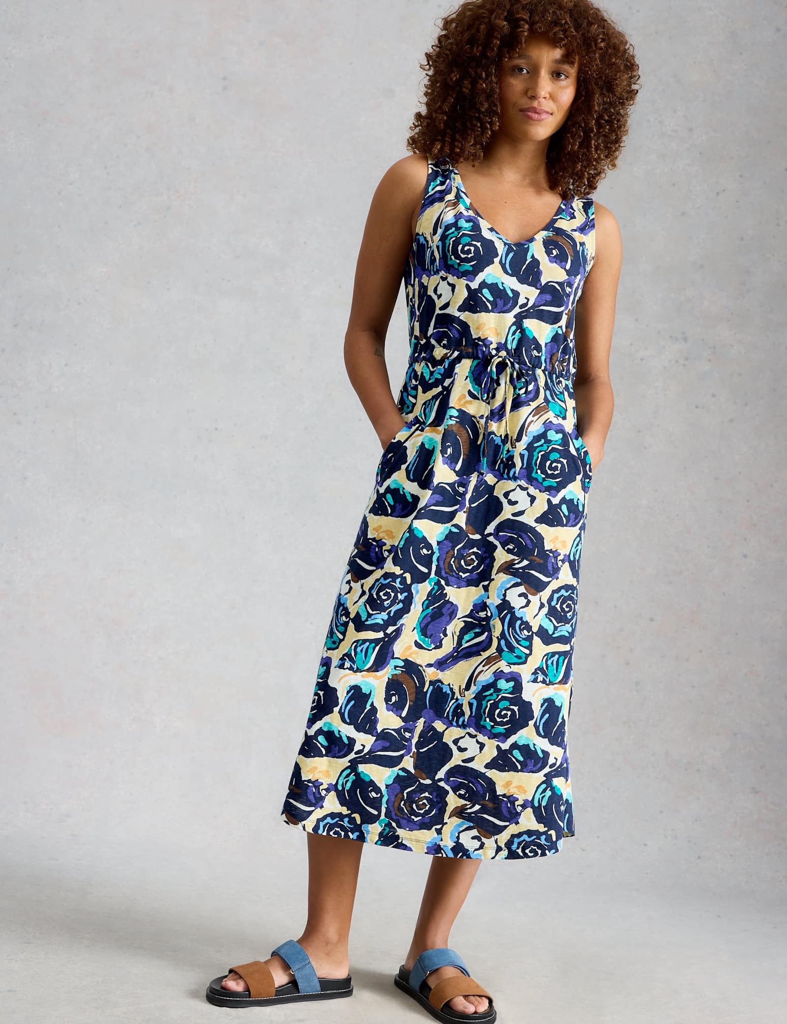 Pure Cotton Jersey Printed Midi Waisted Dress - image 4