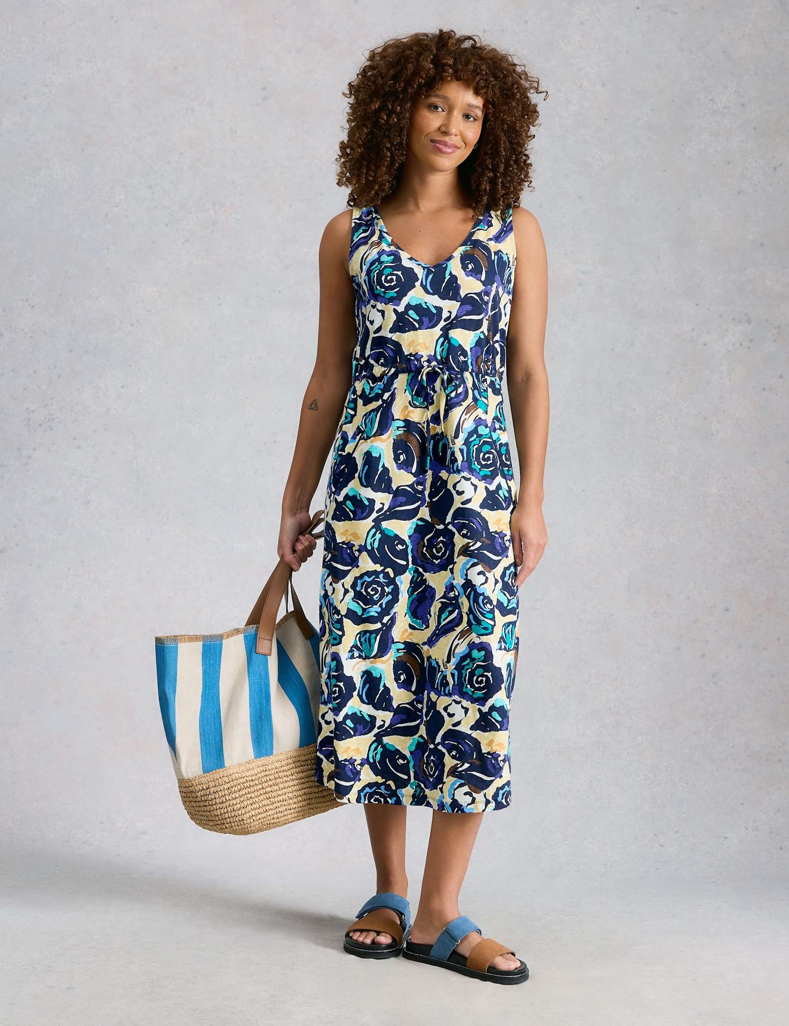 Pure Cotton Jersey Printed Midi Waisted Dress - image 5