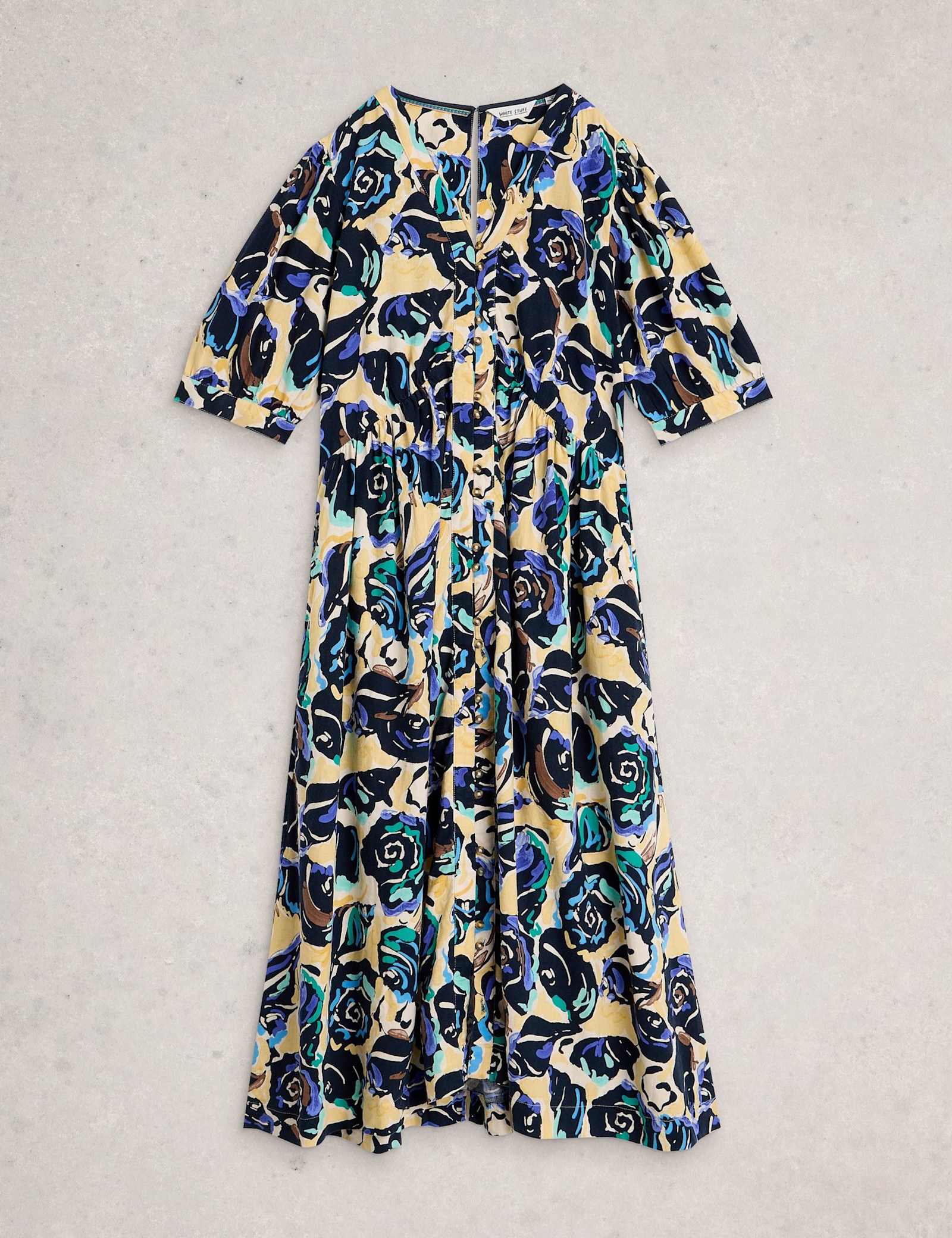 Linen Rich Floral Midi Waisted Dress - image 1