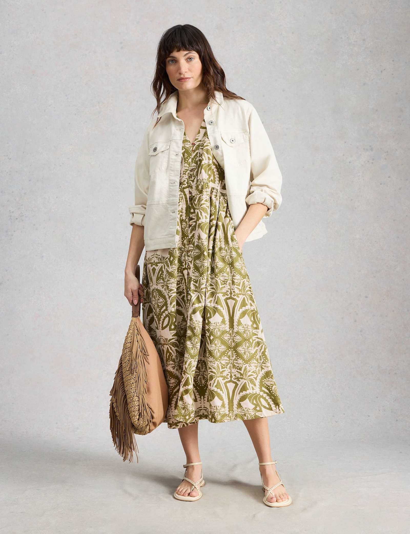 Linen Rich Floral Midi Waisted Dress - image 4