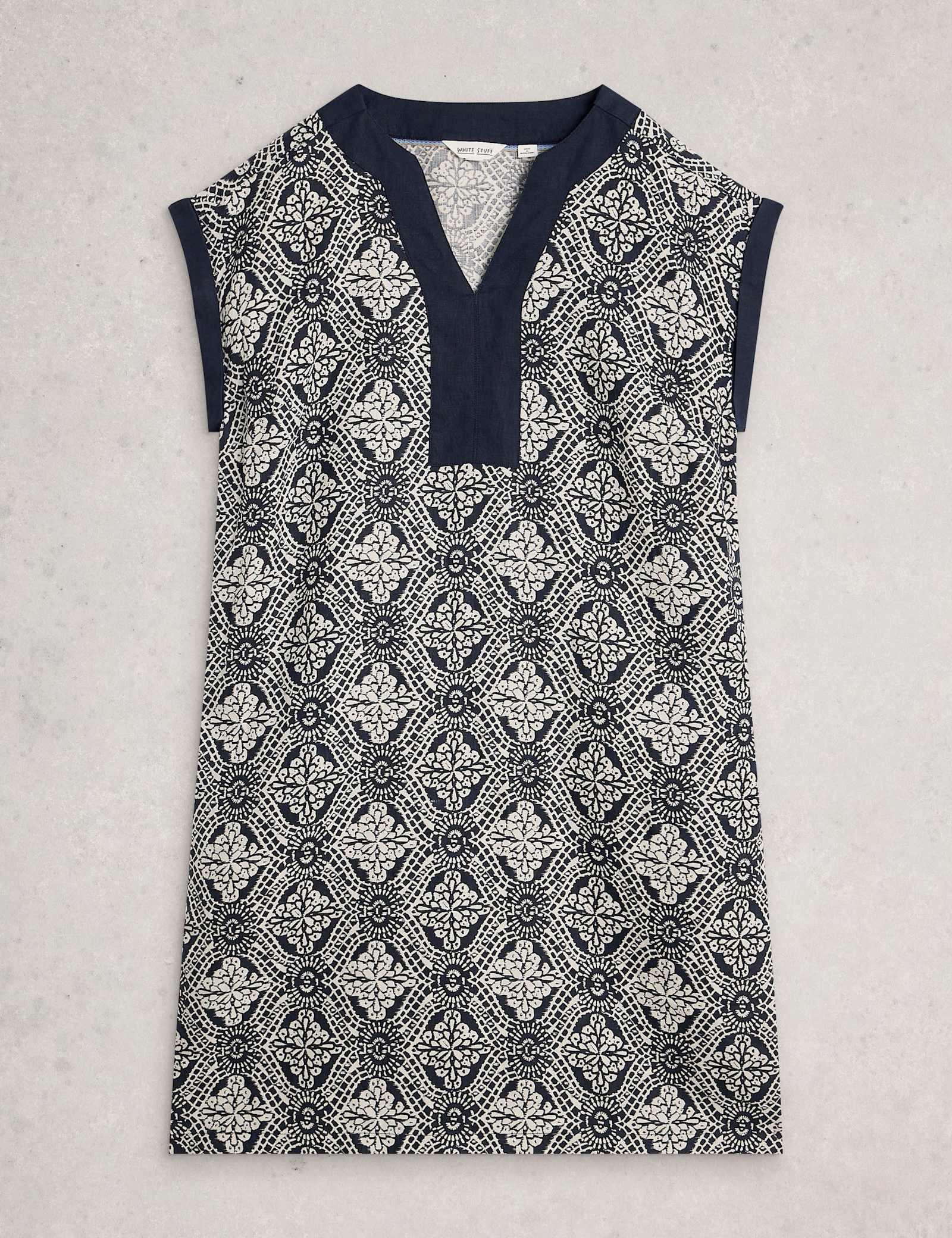 Pure Linen Printed Mini Shift Dress - image 1