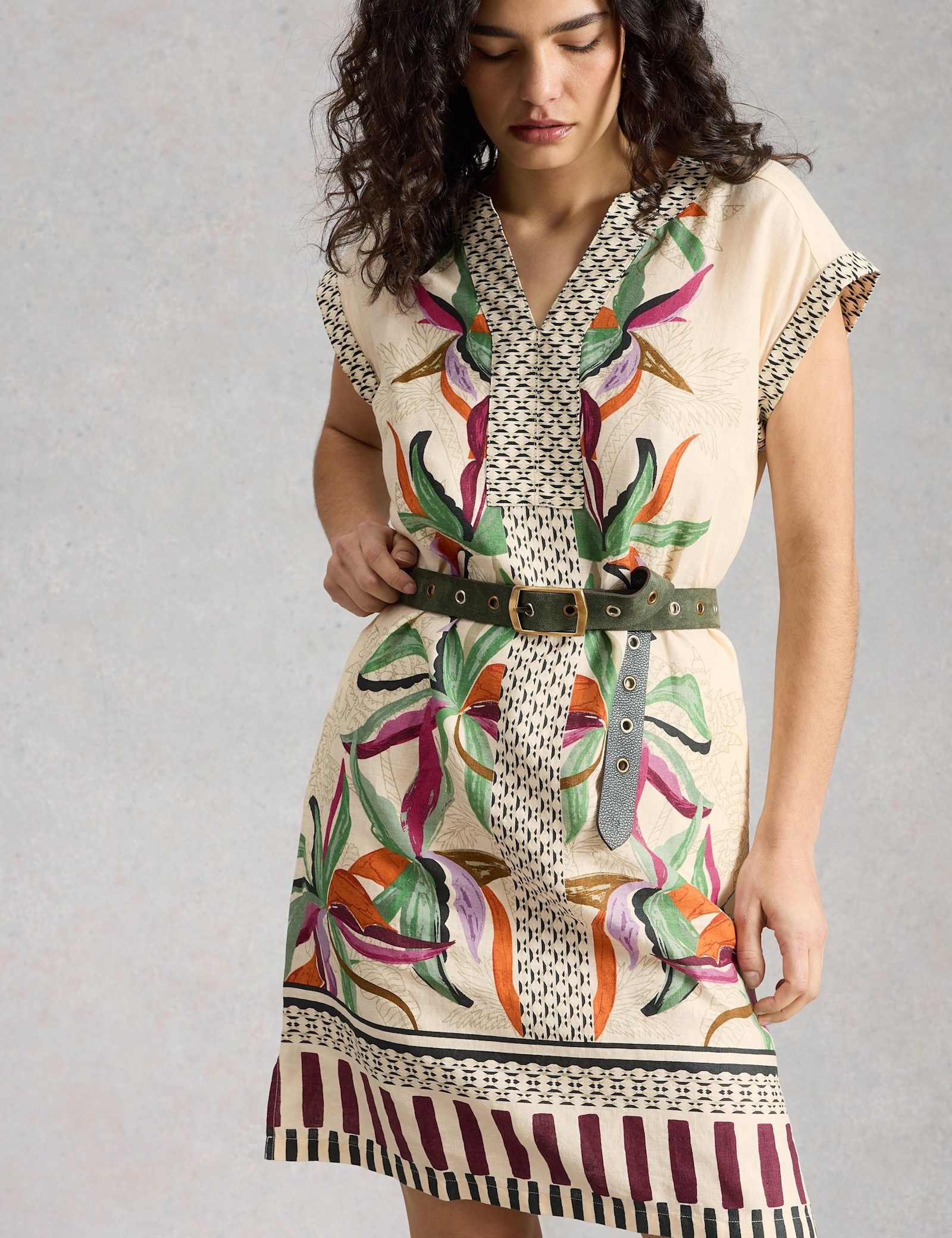 Pure Linen Printed Mini Shift Dress - image 5