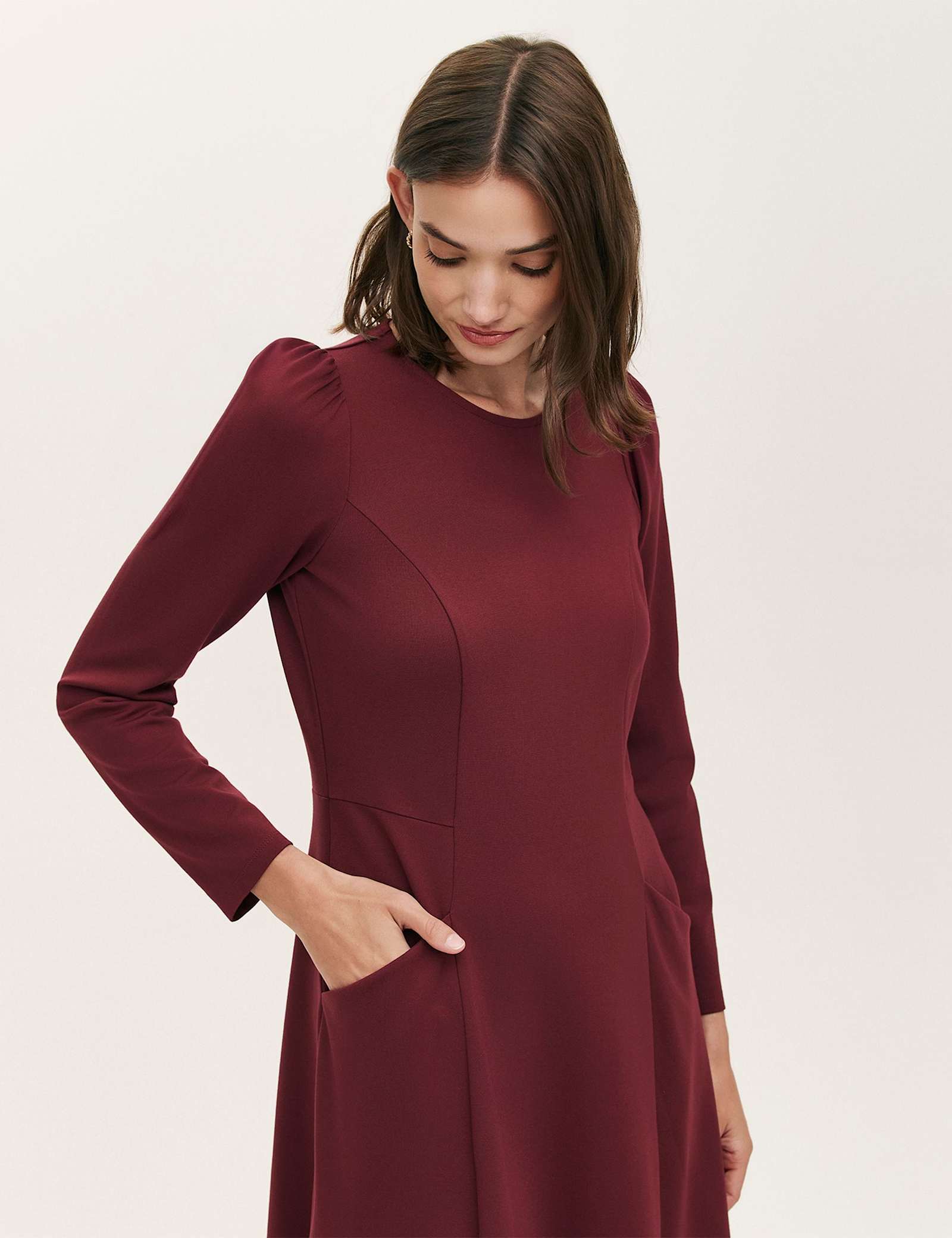 Ponte Jersey Puff Sleeve Midi Skater Dress - image 5