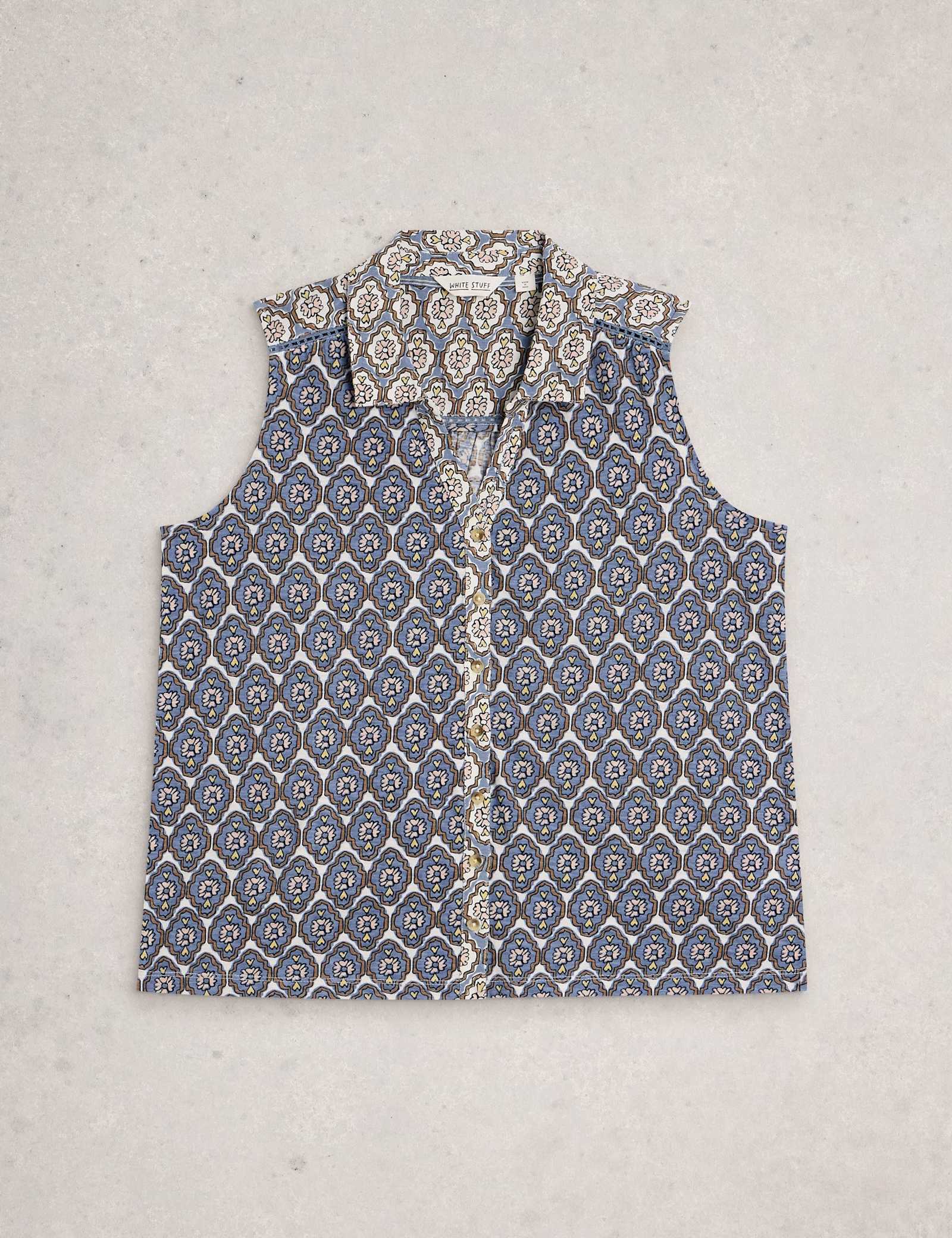 Pure Cotton Geometric Sleeveless Shirt - image 2