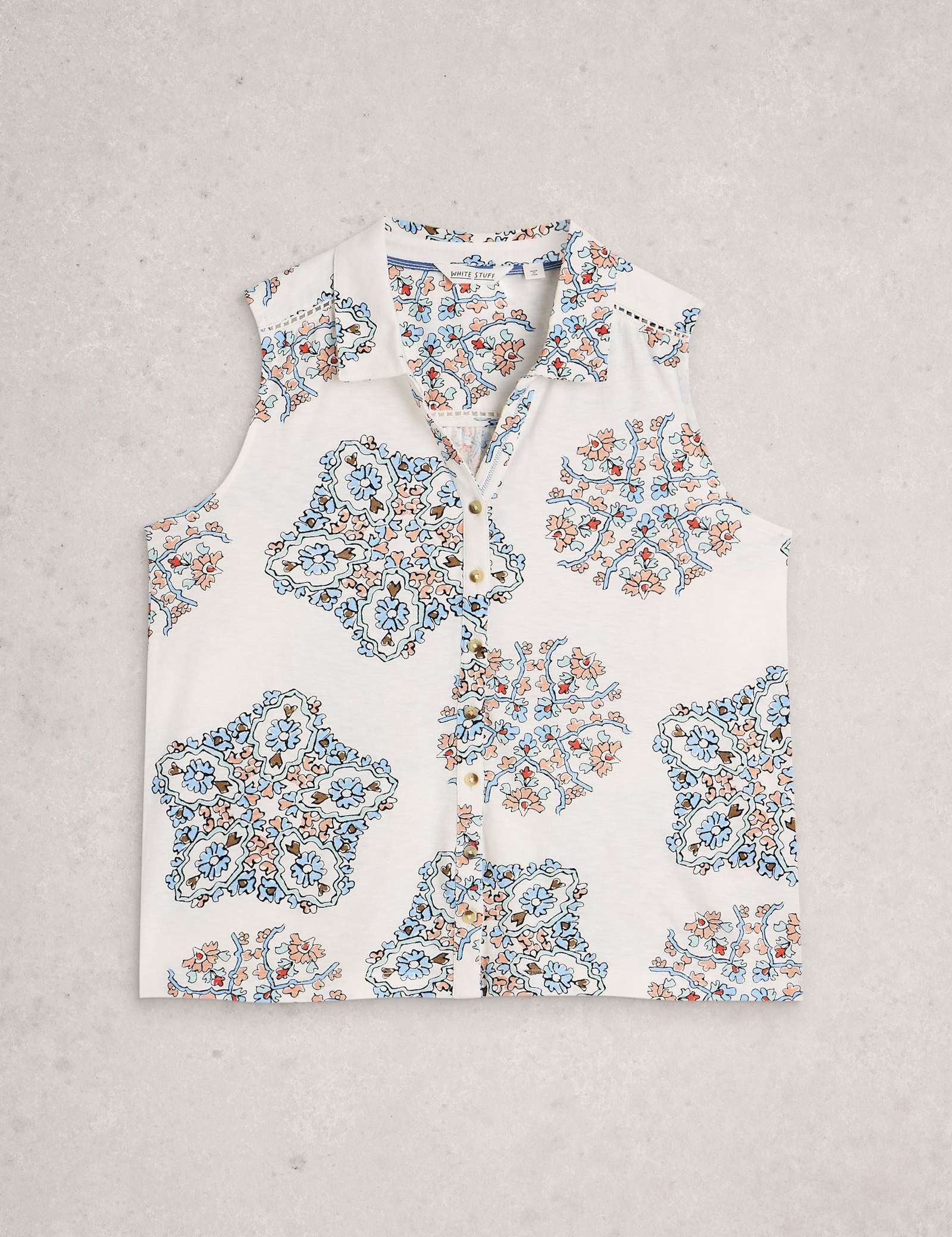 Pure Cotton Geometric Sleeveless Shirt - image 3