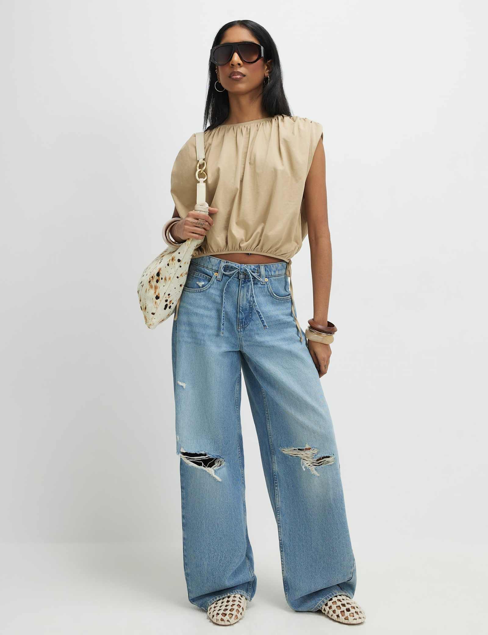 Pure Cotton Bubble Hem Tie Detail Top - image 3