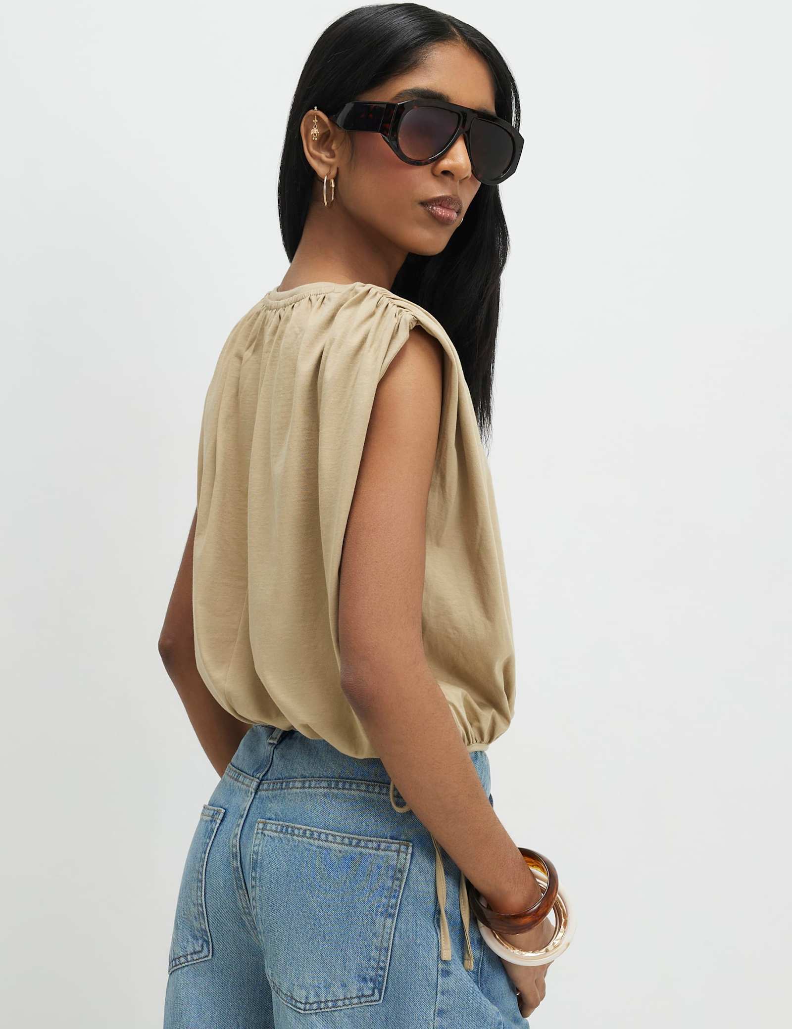 Pure Cotton Bubble Hem Tie Detail Top - image 2