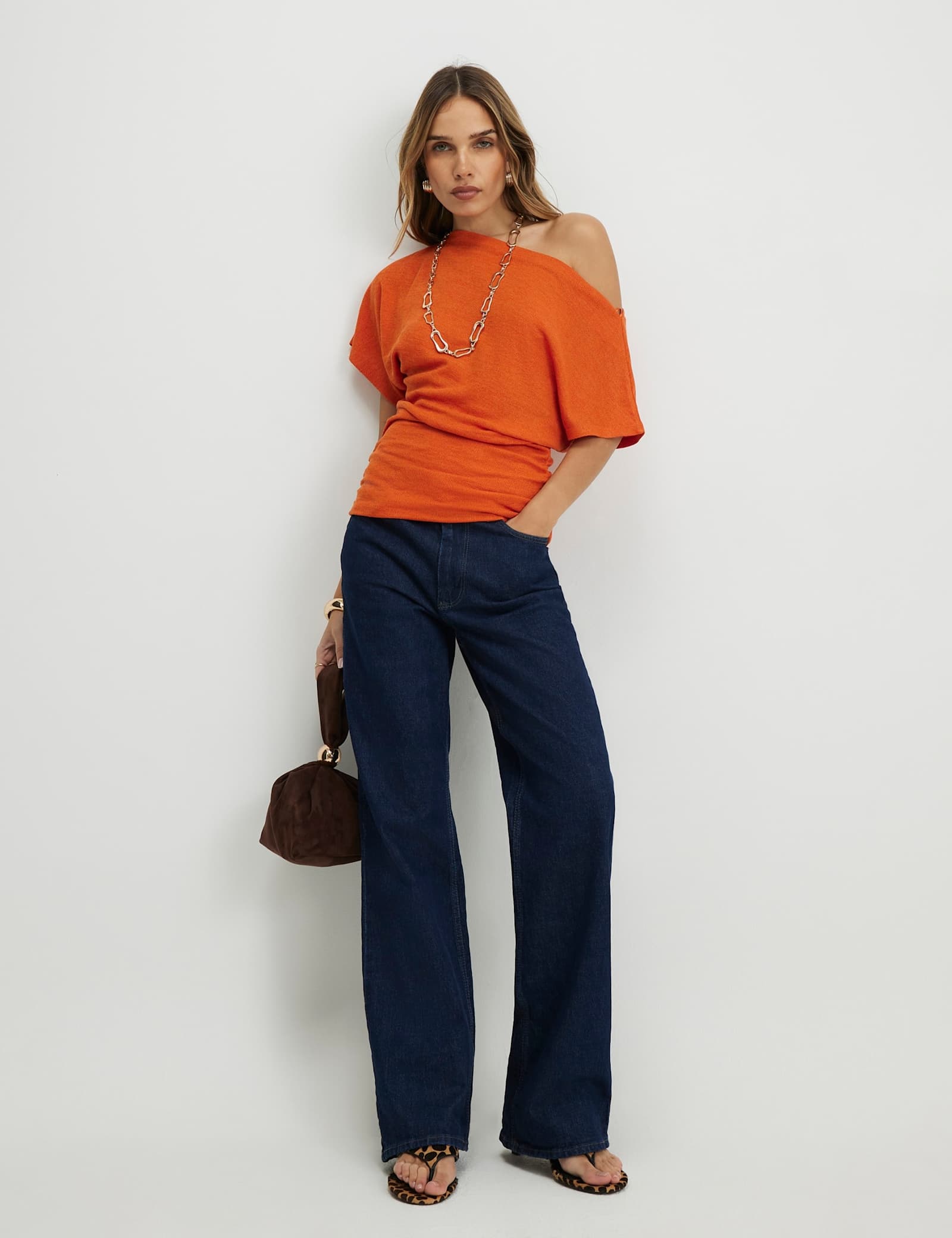 Textured Slash Neck Off The Shoulder Top - image 4