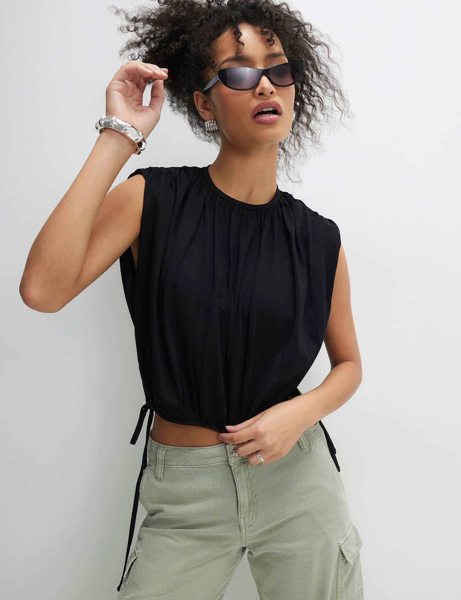 Pure Cotton Bubble Hem Tie Detail Top - image 1