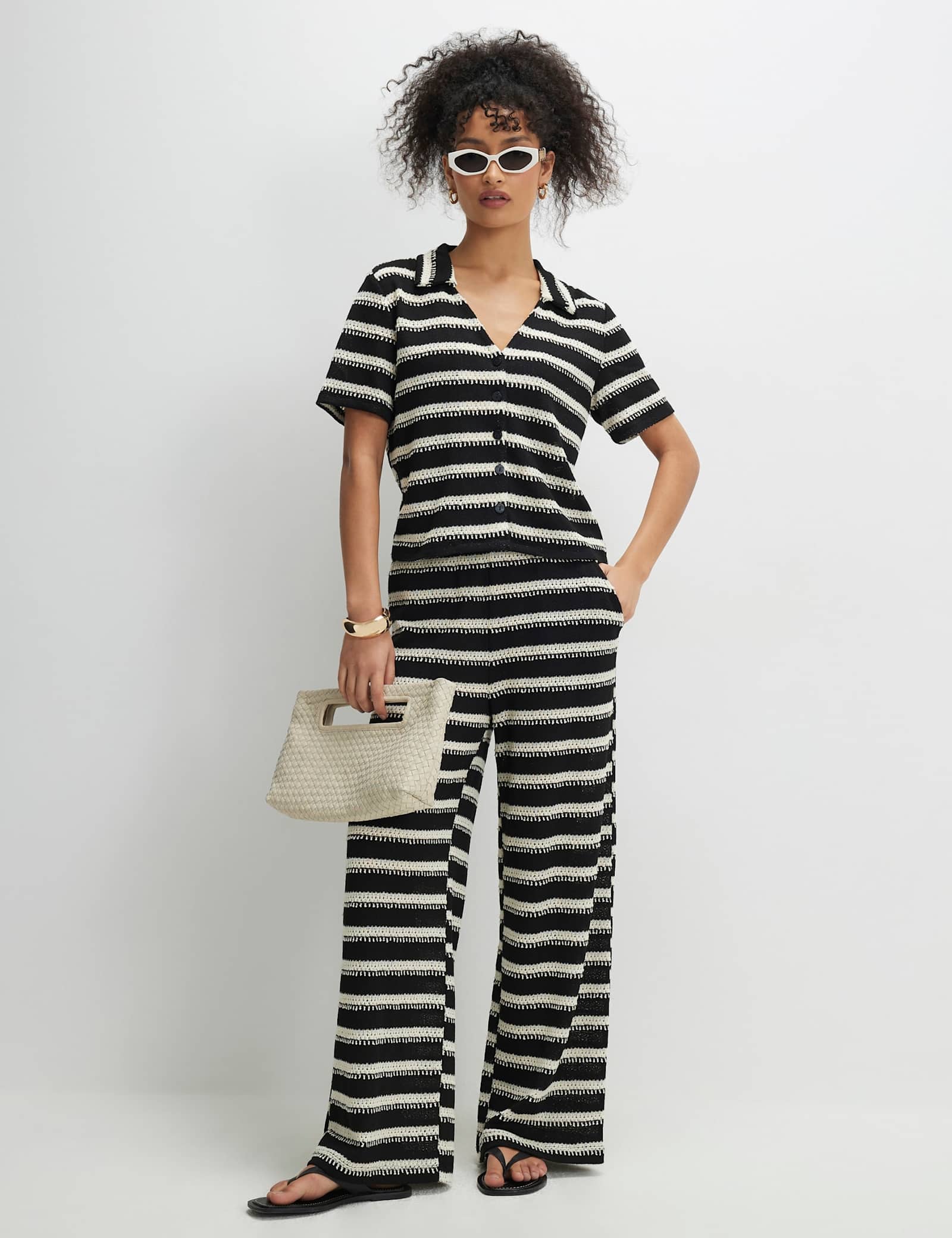 Striped Textured Collared Shirt with Cotton - image 3