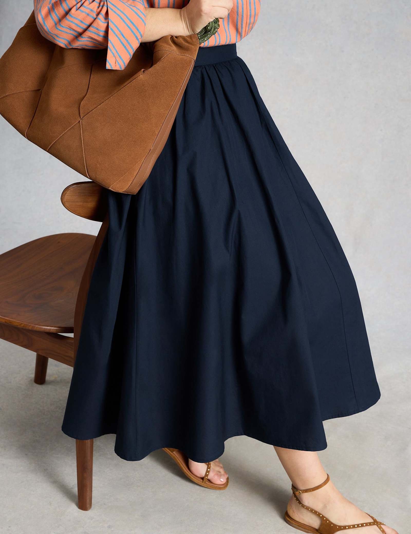 Pure Cotton Midi A-Line Skirt - image 5