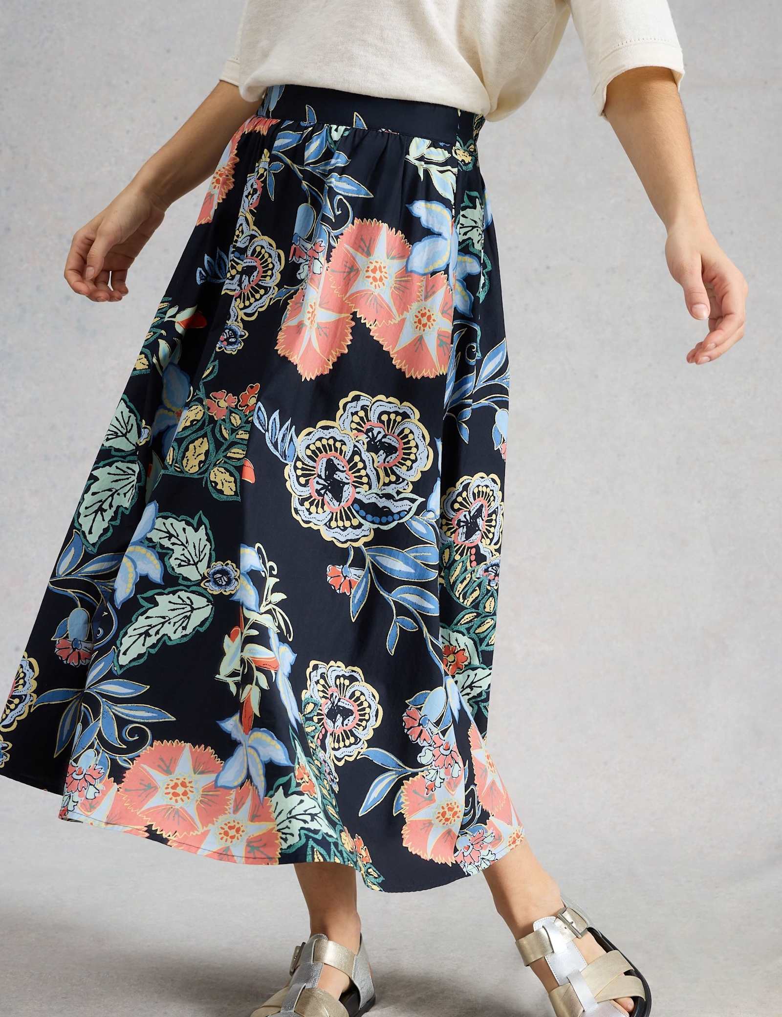 Pure Cotton Floral Midi A-Line Skirt - image 4