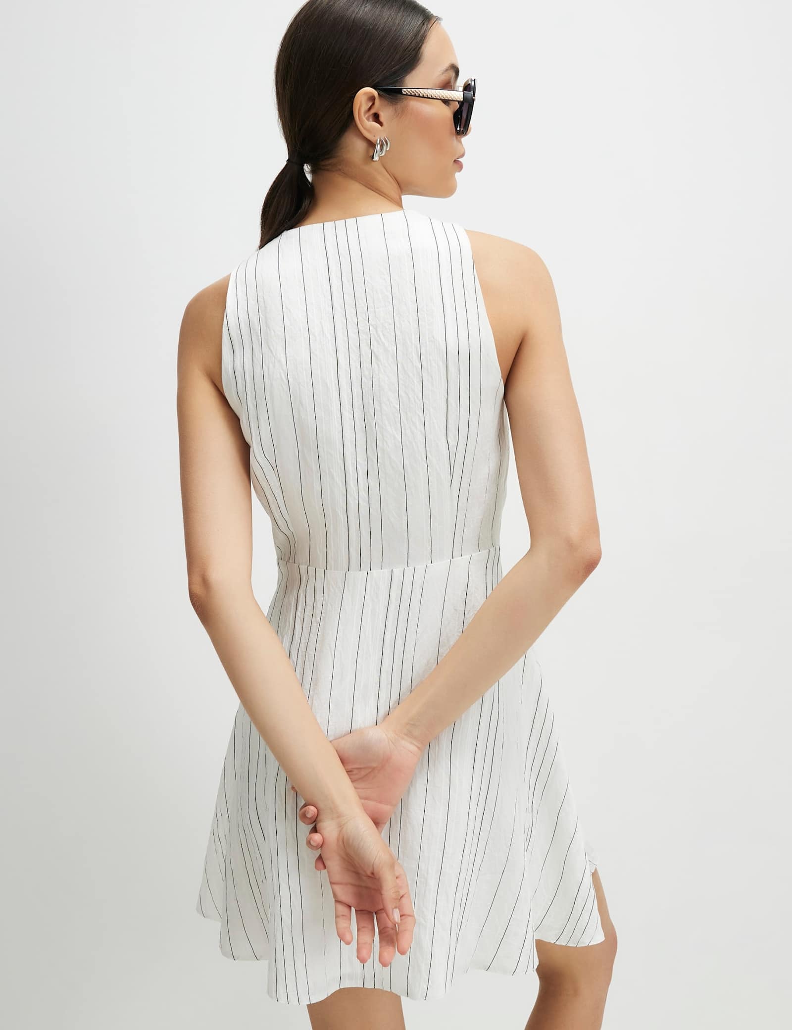 Striped V-Neck Mini Skater Dress - image 3