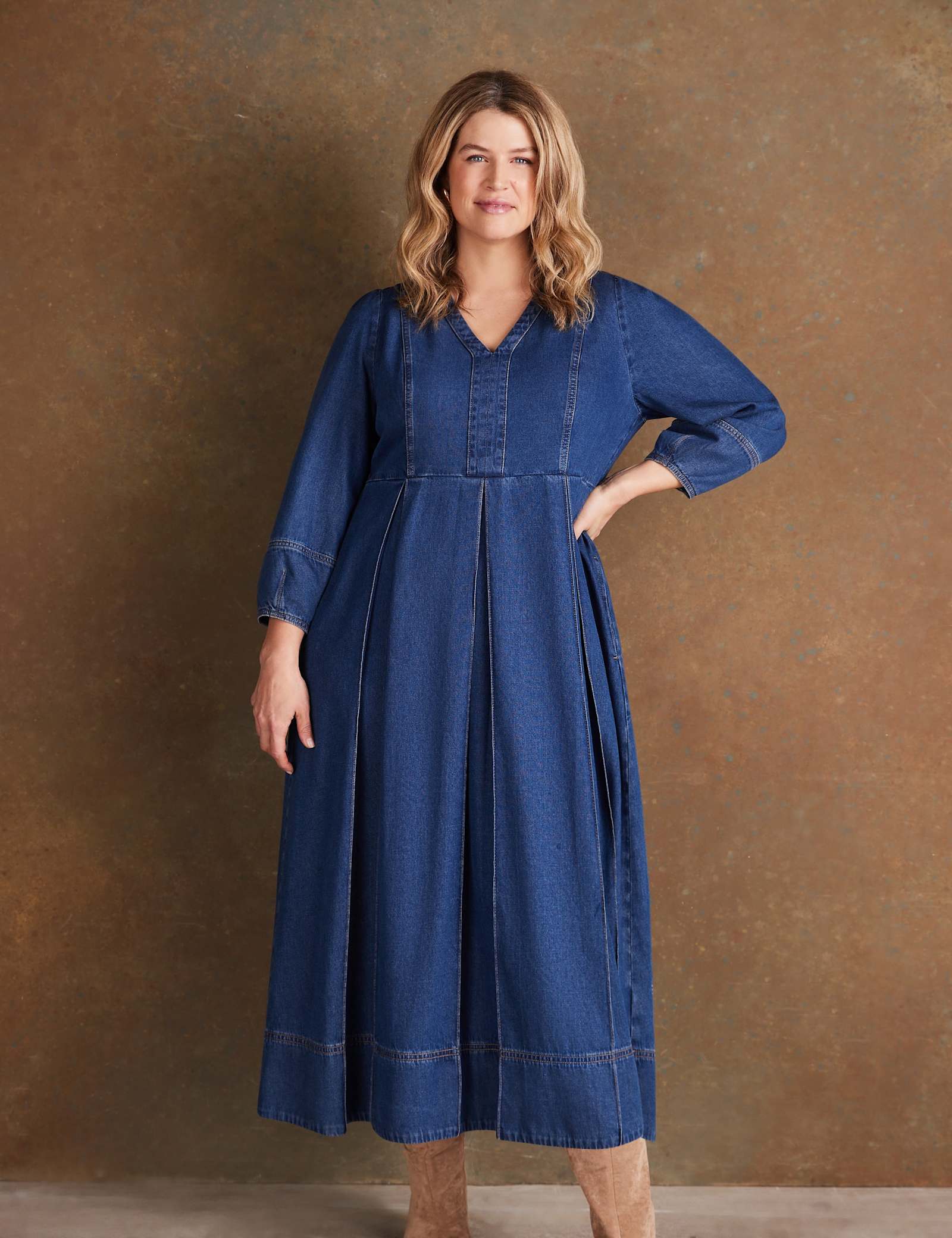 Pure Cotton Denim V-Neck Midaxi Dress - image 4