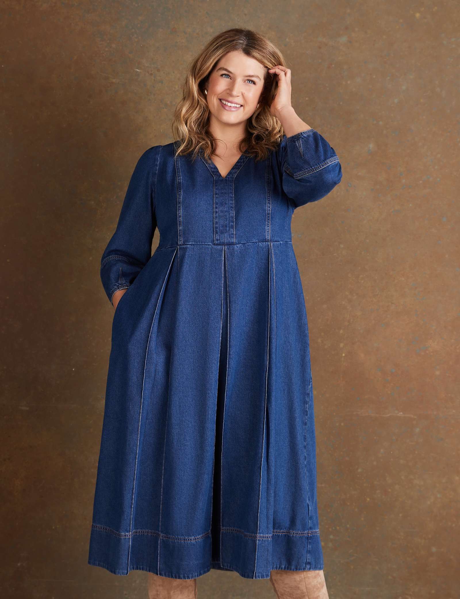 Pure Cotton Denim V-Neck Midaxi Dress - image 5