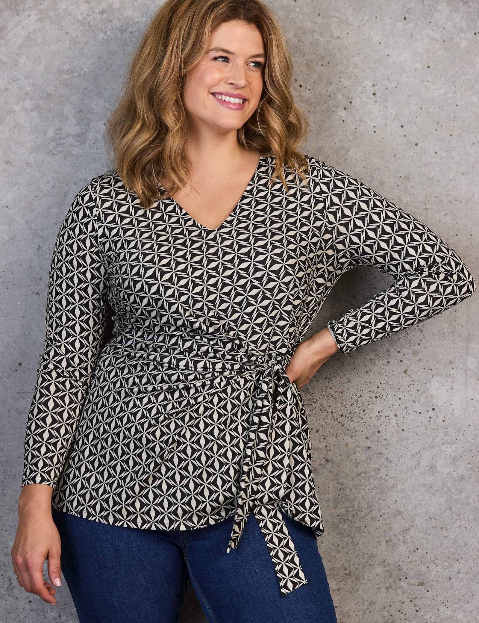 Geometric V-Neck Side Tie Tunic - image 1