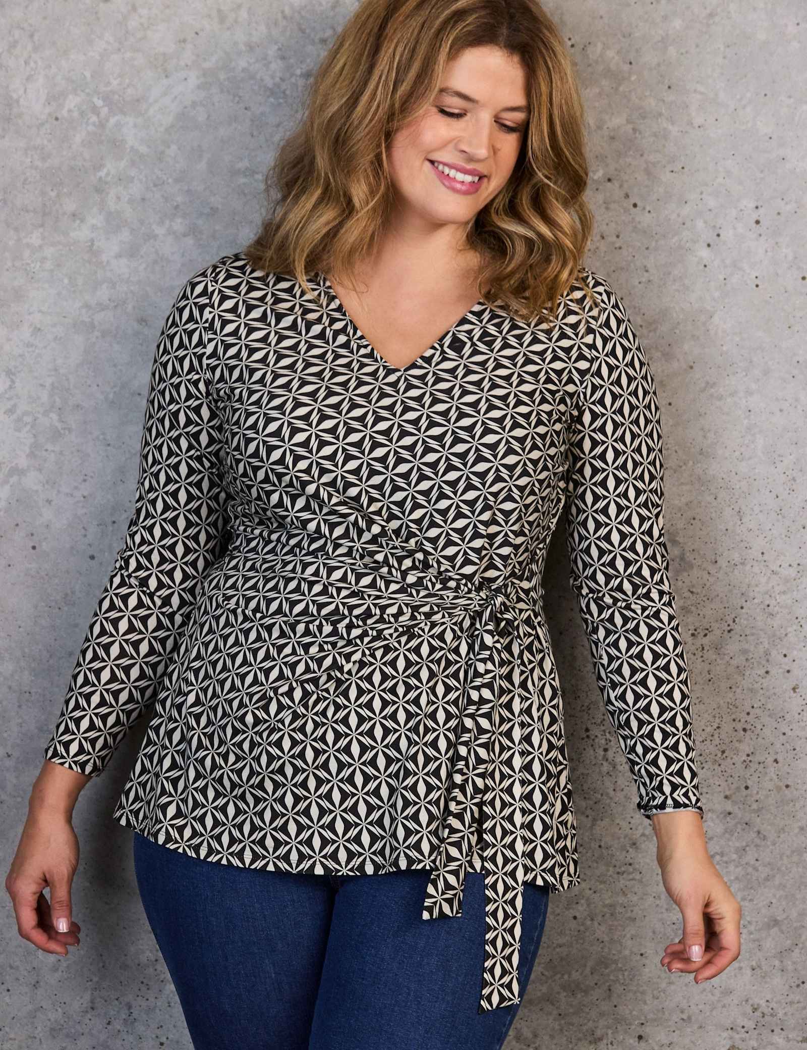 Geometric V-Neck Side Tie Tunic - image 2