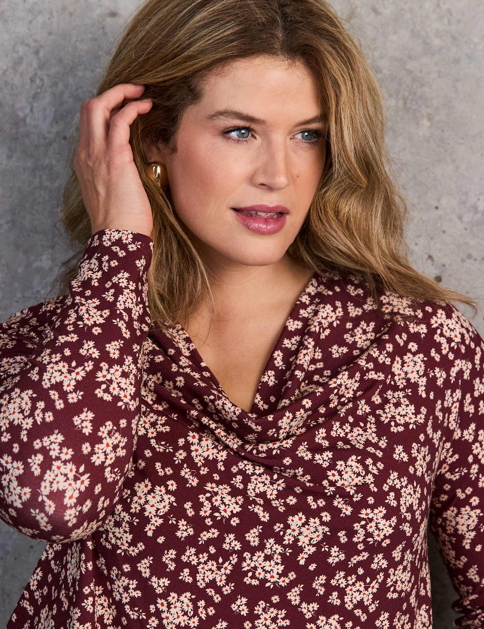Ditsy Floral Draped Cowl Neck Top - image 2