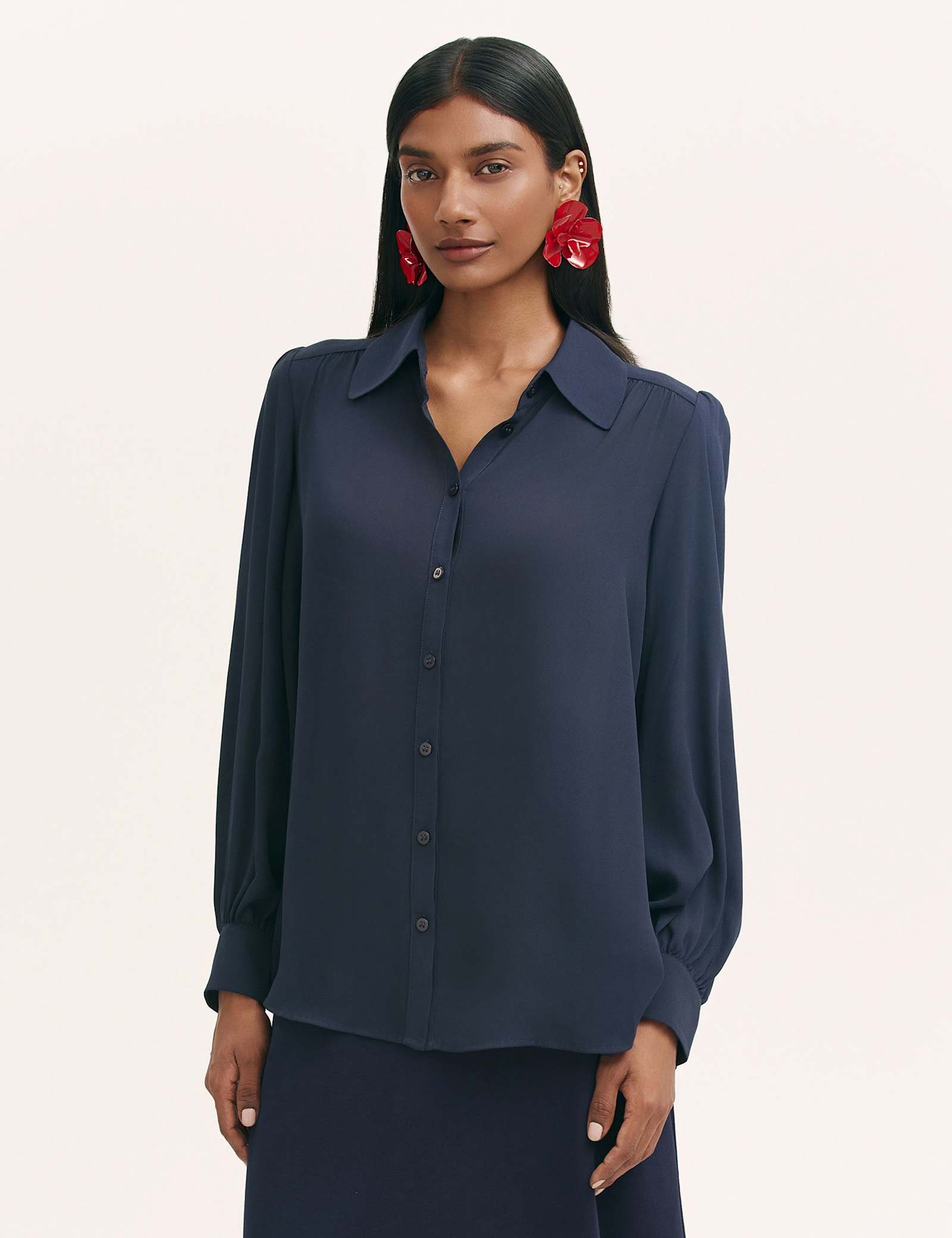 Collared Blouson Sleeve Shirt - image 2
