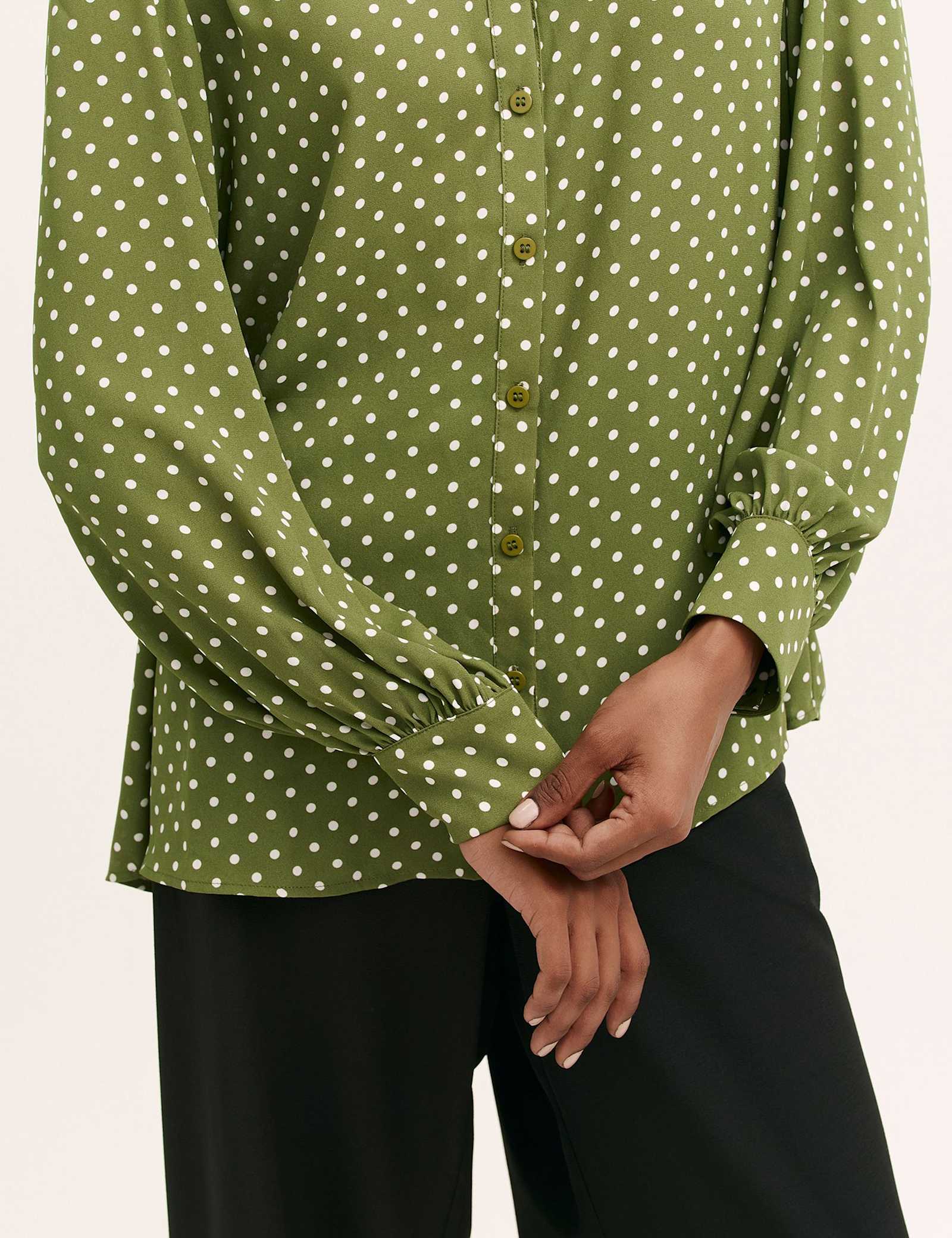Polka Dot Collared Blouson Sleeve Blouse - image 5