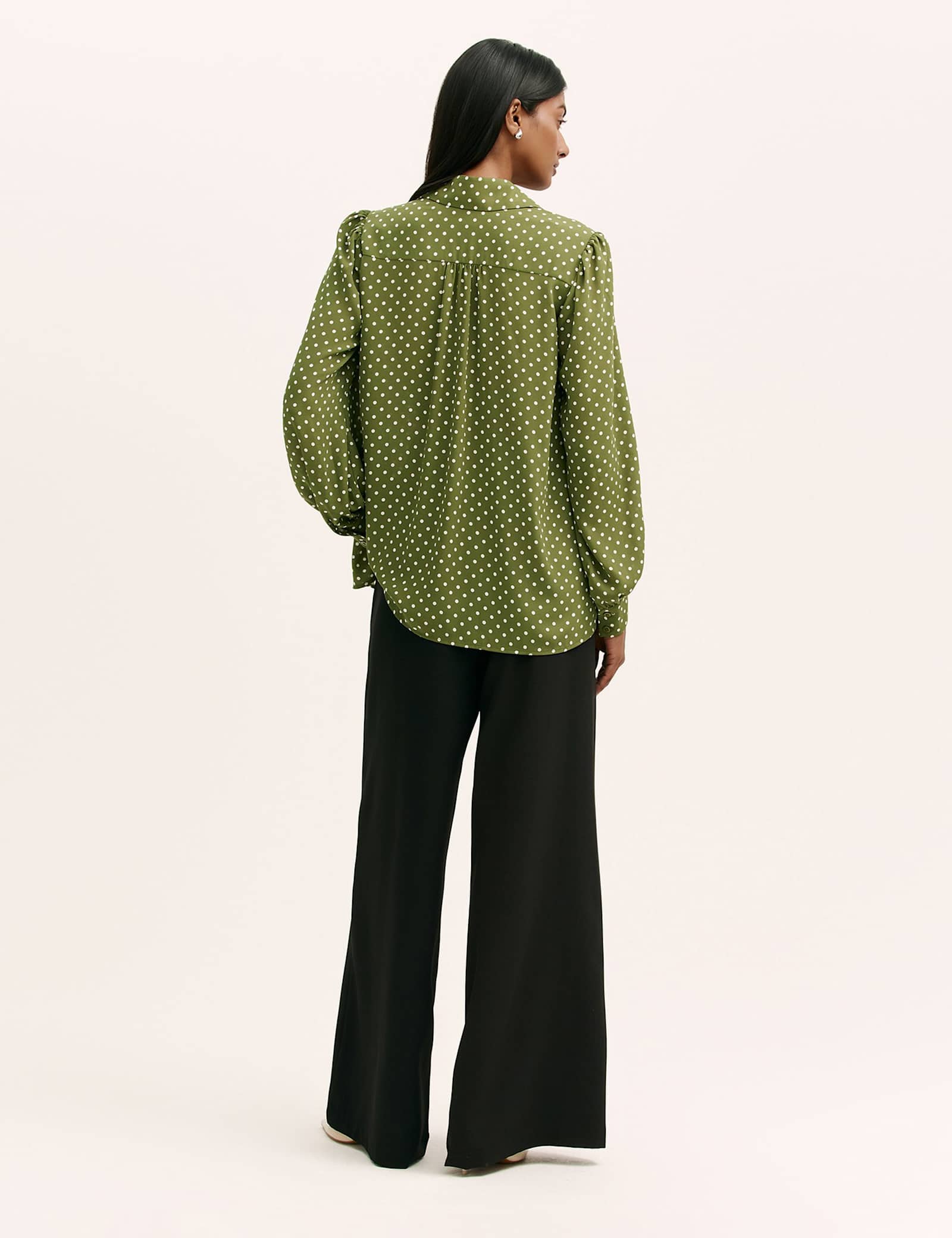 Polka Dot Collared Blouson Sleeve Blouse - image 3