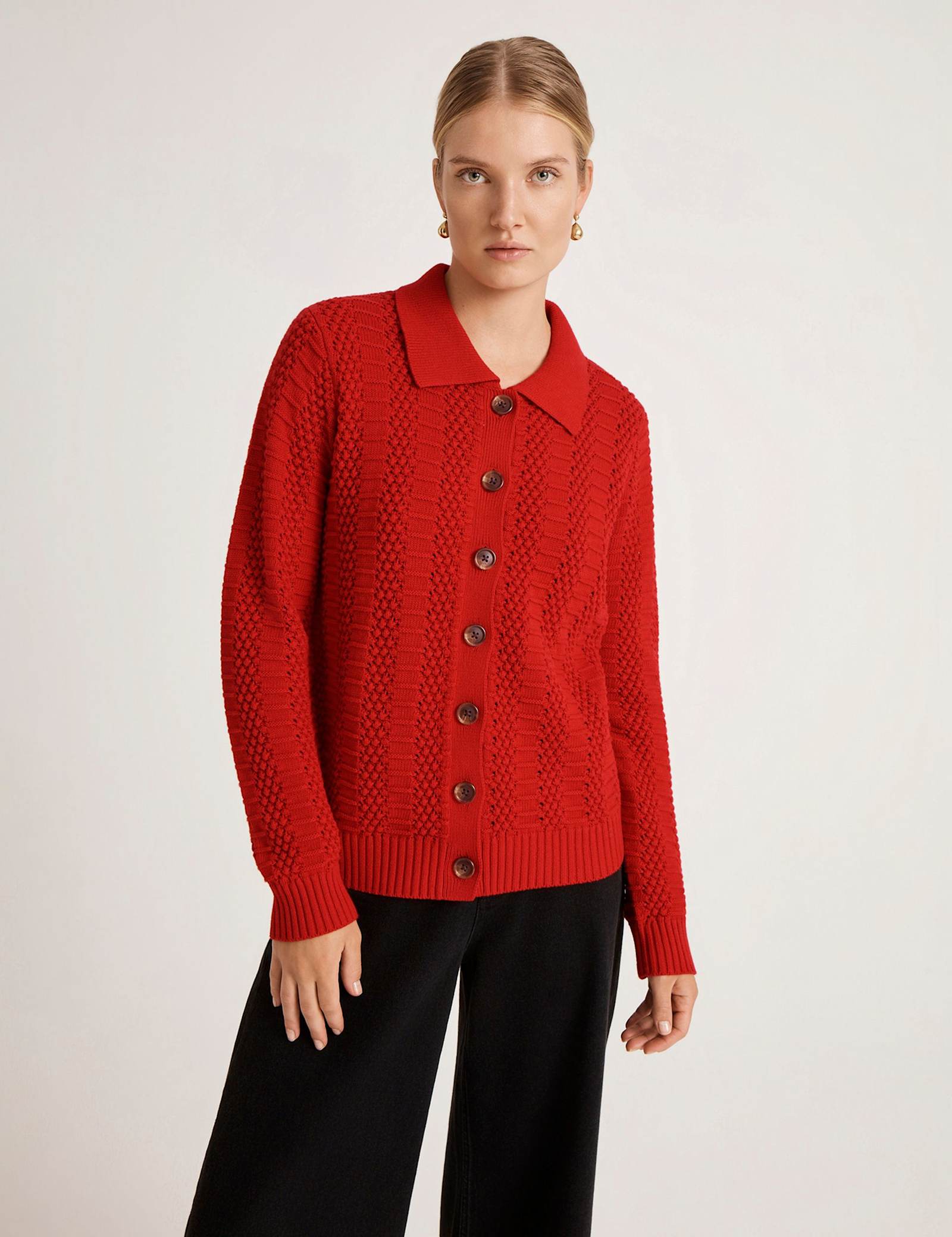 Pure Cotton Textured Collared Cardigan - image 3
