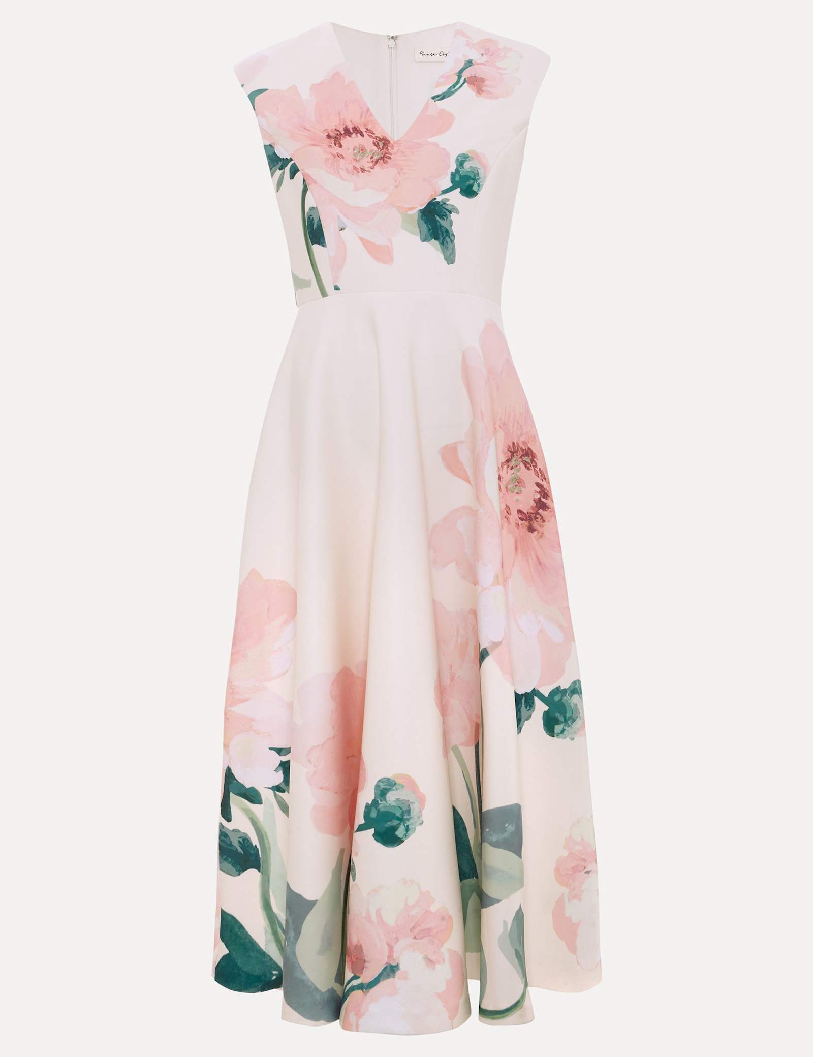 Floral V-Neck Scuba Midi Skater Dress - image 1