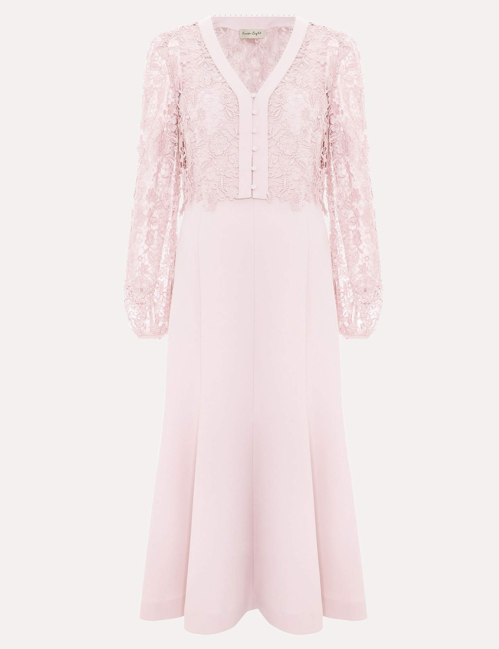 Lace V-Neck Button Detail Midi Tea Dress - image 1