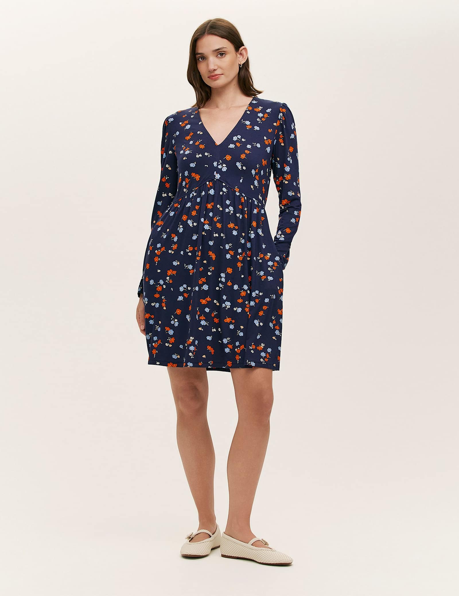 Jersey Floral V-Neck Mini Tea Dress - image 1