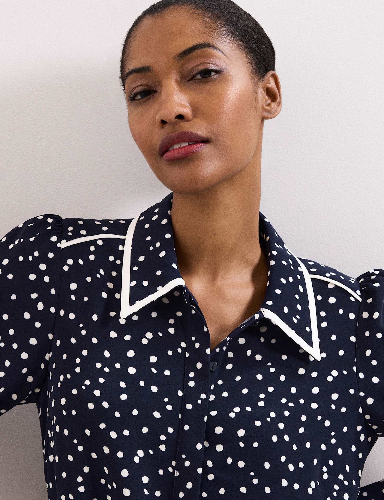 Spot Print Collared Mini Shirt Dress - image 3