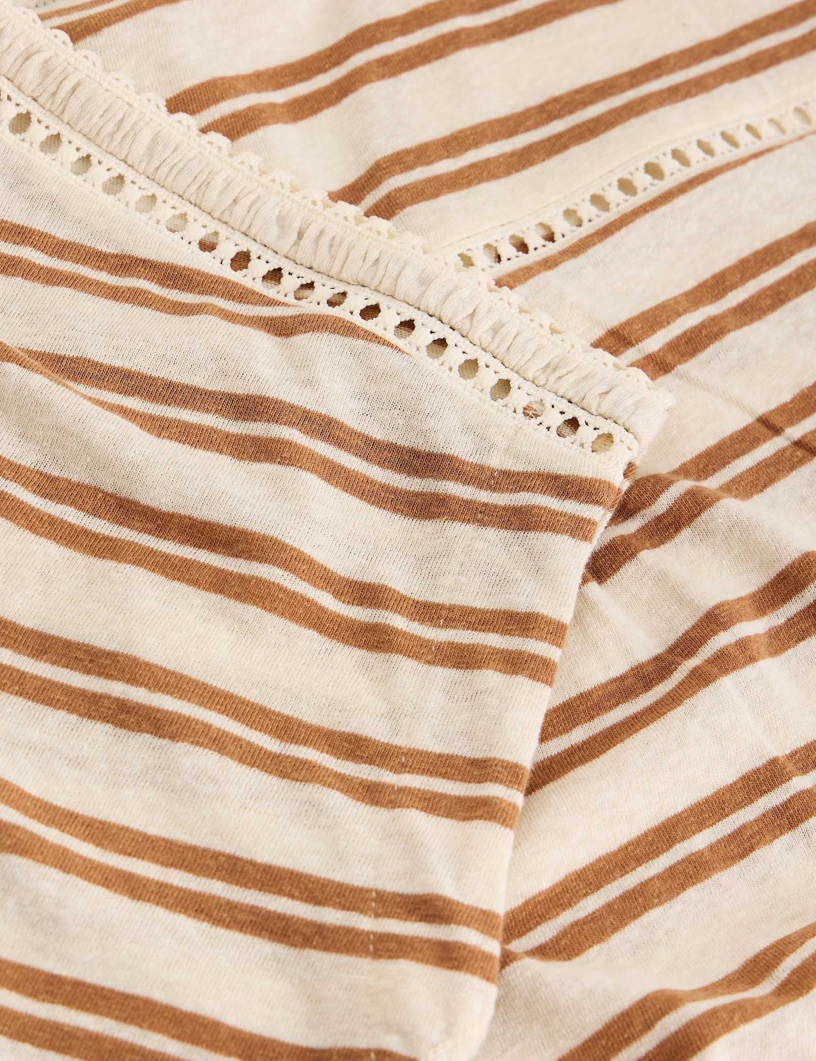 Linen Blend Striped Lace Insert T-Shirt - image 3