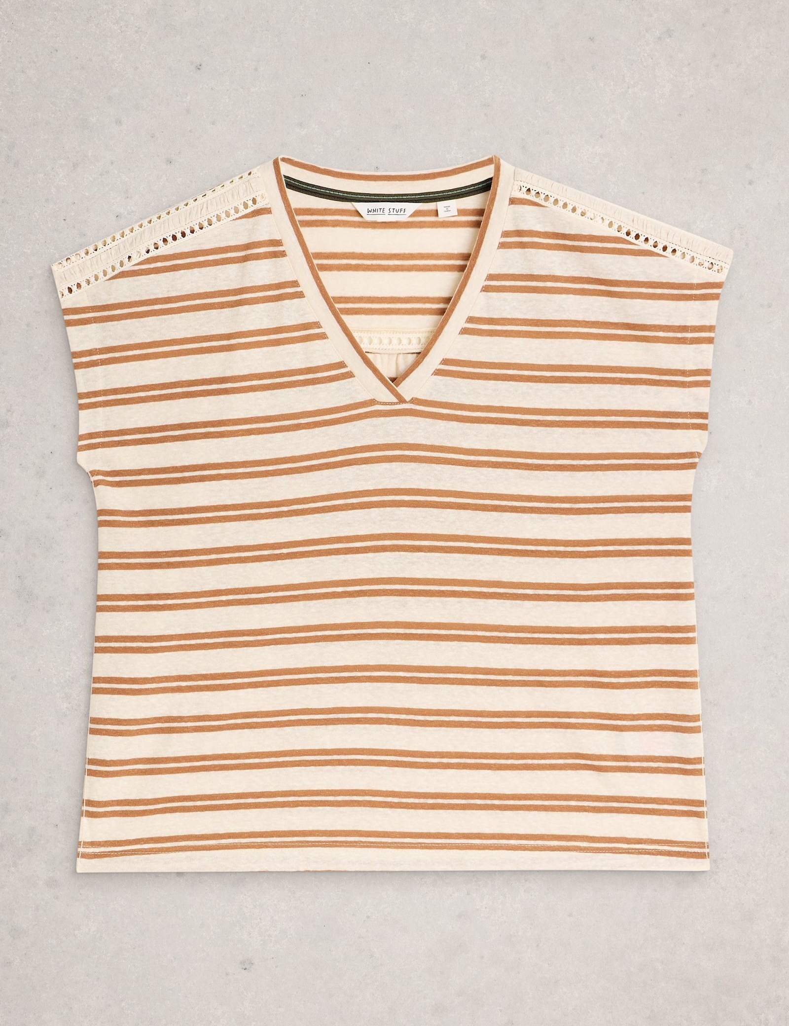 Linen Blend Striped Lace Insert T-Shirt - image 1