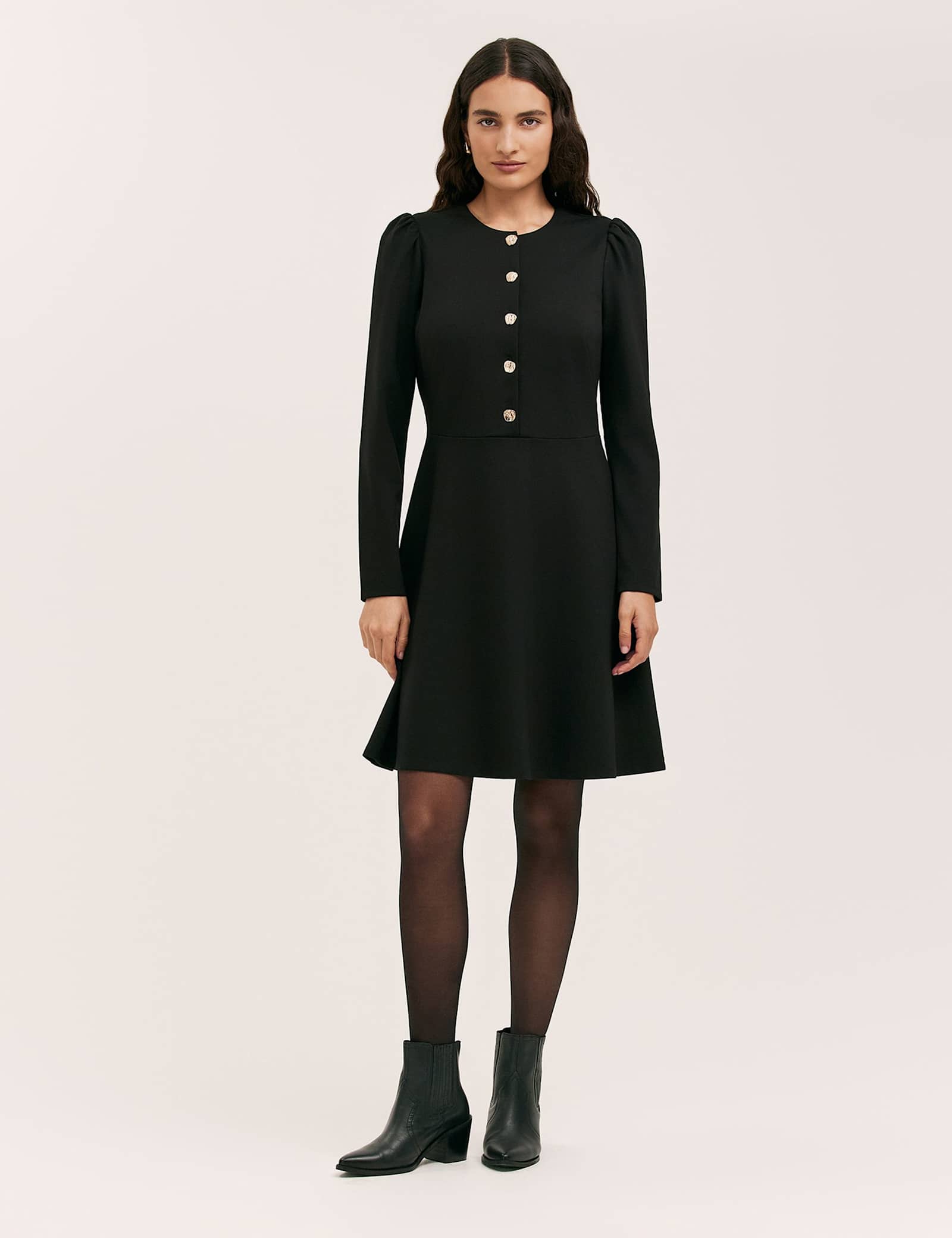 Jersey Button Front Knee Length Skater Dress - image 1