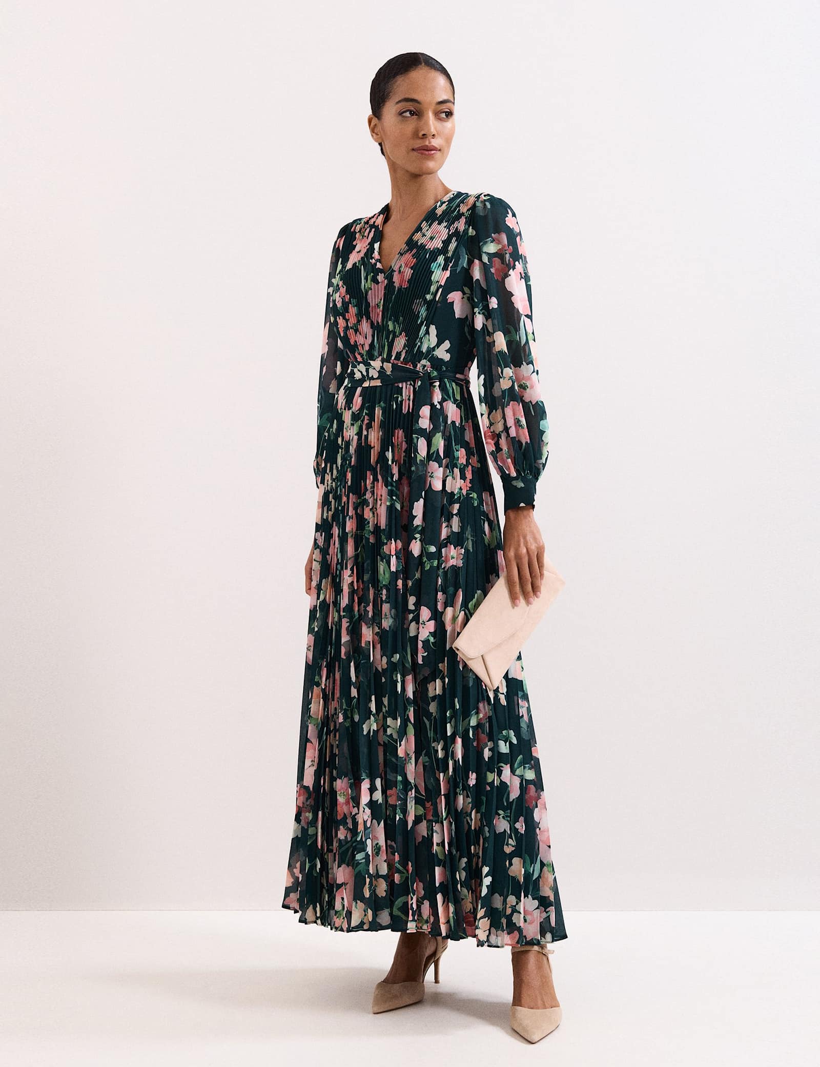 Floral V-Neck Pleated Maxi Tea Dress - image 2
