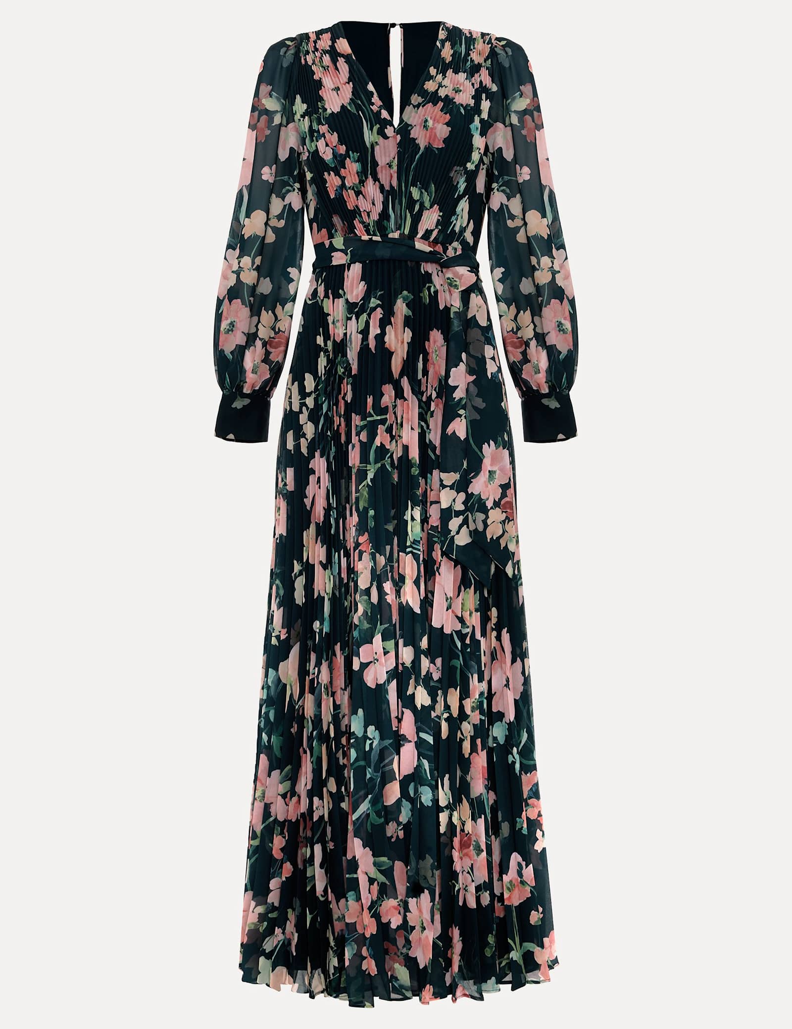 Floral V-Neck Pleated Maxi Tea Dress - image 1