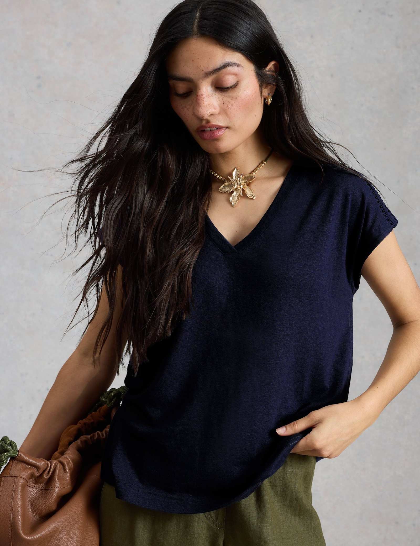 Linen Blend Lace Trim T-Shirt - image 5