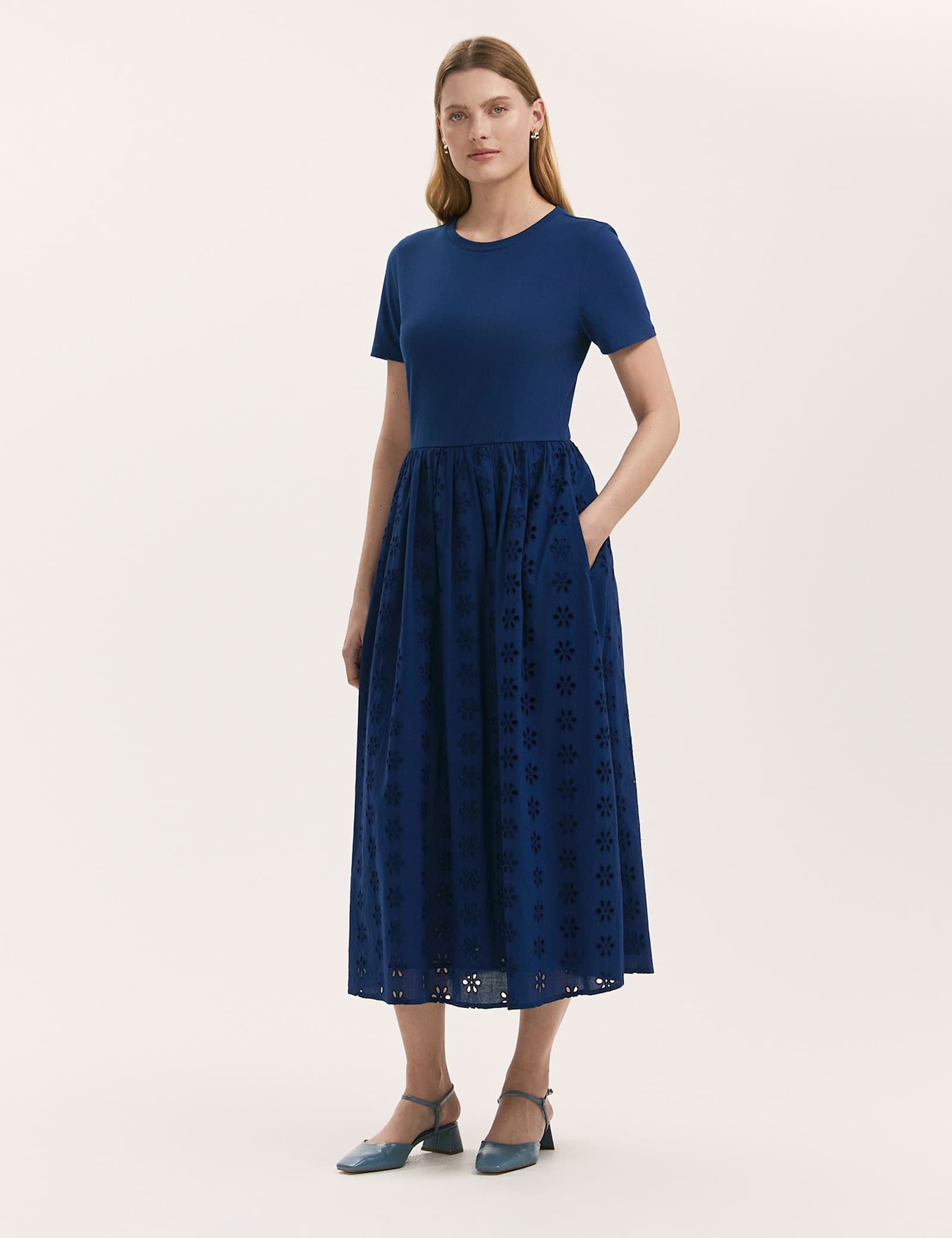 Cotton Rich Broderie Midi T-Shirt Dress - image 3