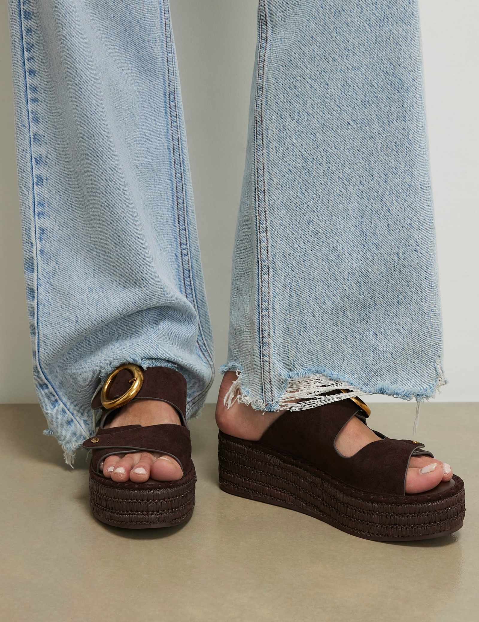 Ring Buckle Strap Wedge Sandals - image 1