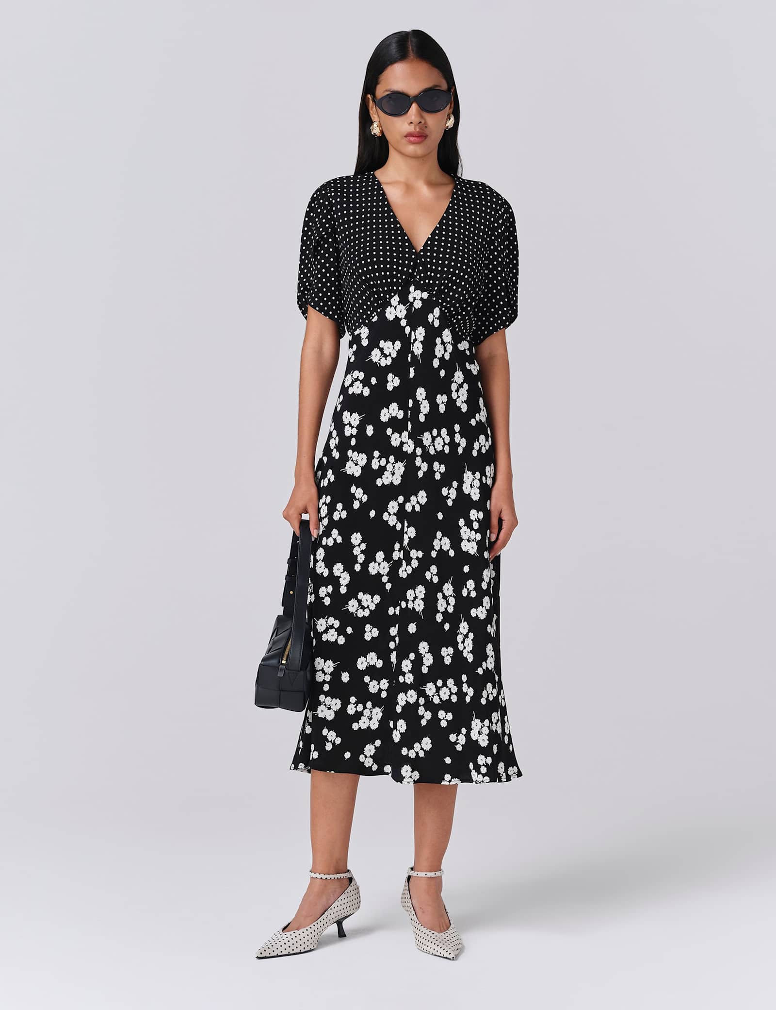 Floral V-Neck Midi Tea Dress - image 1