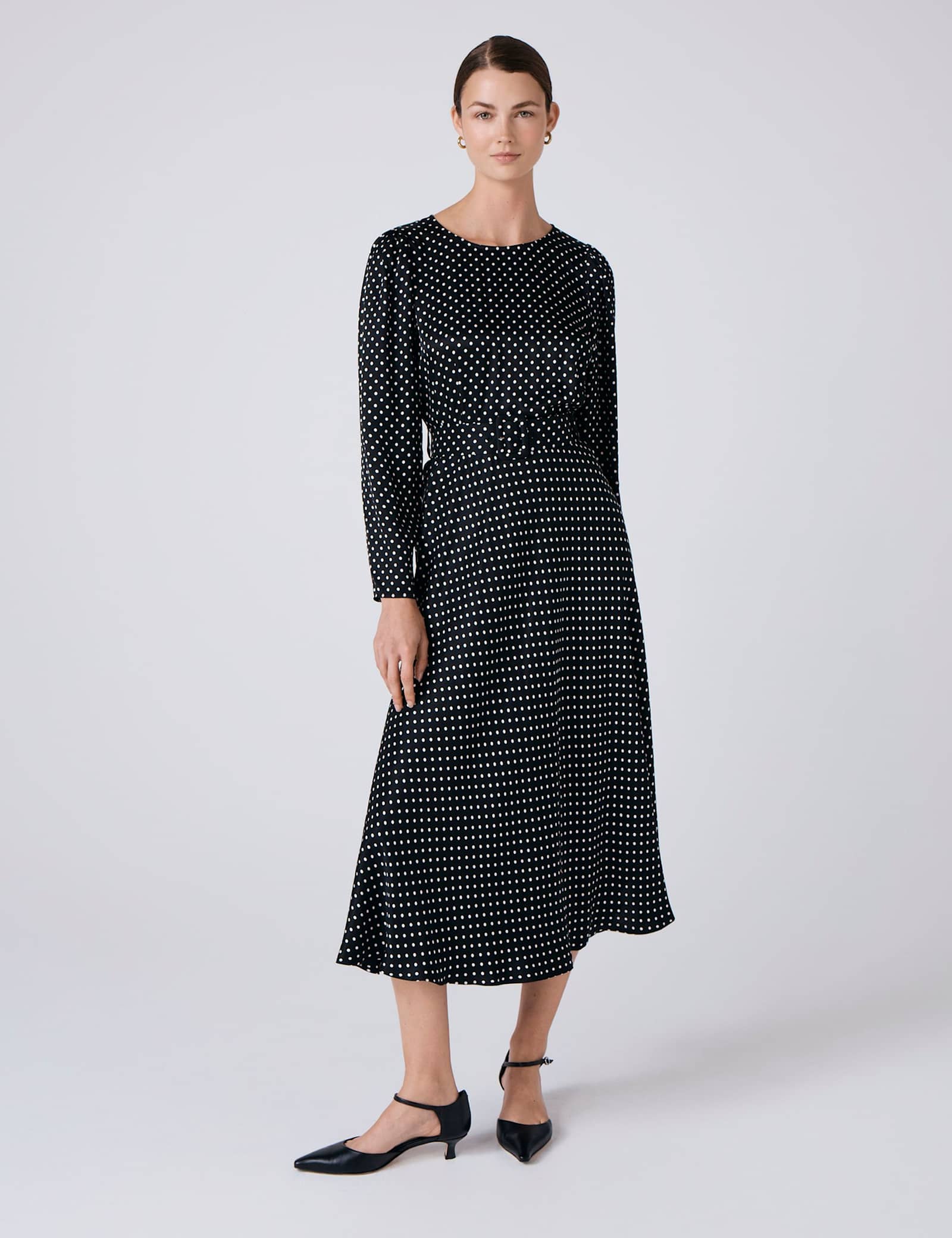 Polka Dot Midi Skater Dress - image 1