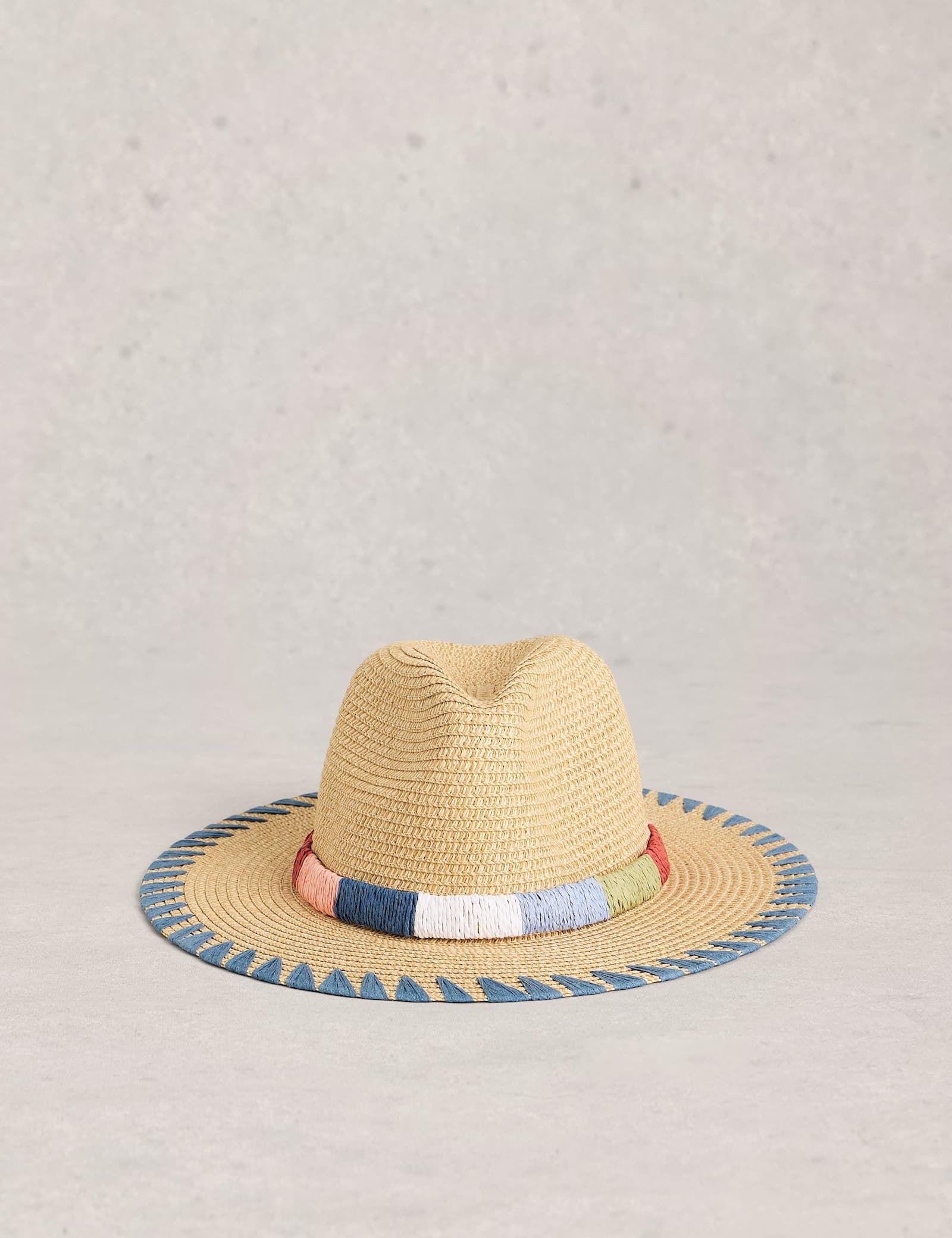 Straw Embroidered Fedora Hat - image 1