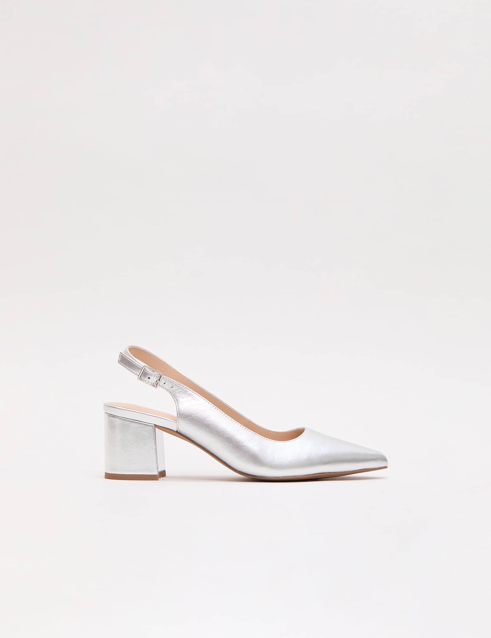 Leather Metallic Block Heel Slingback Shoes - image 1
