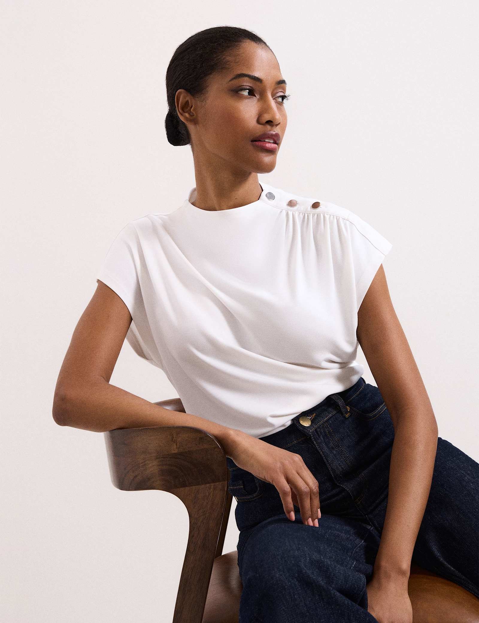 Crew Neck Button Detail Top - image 3