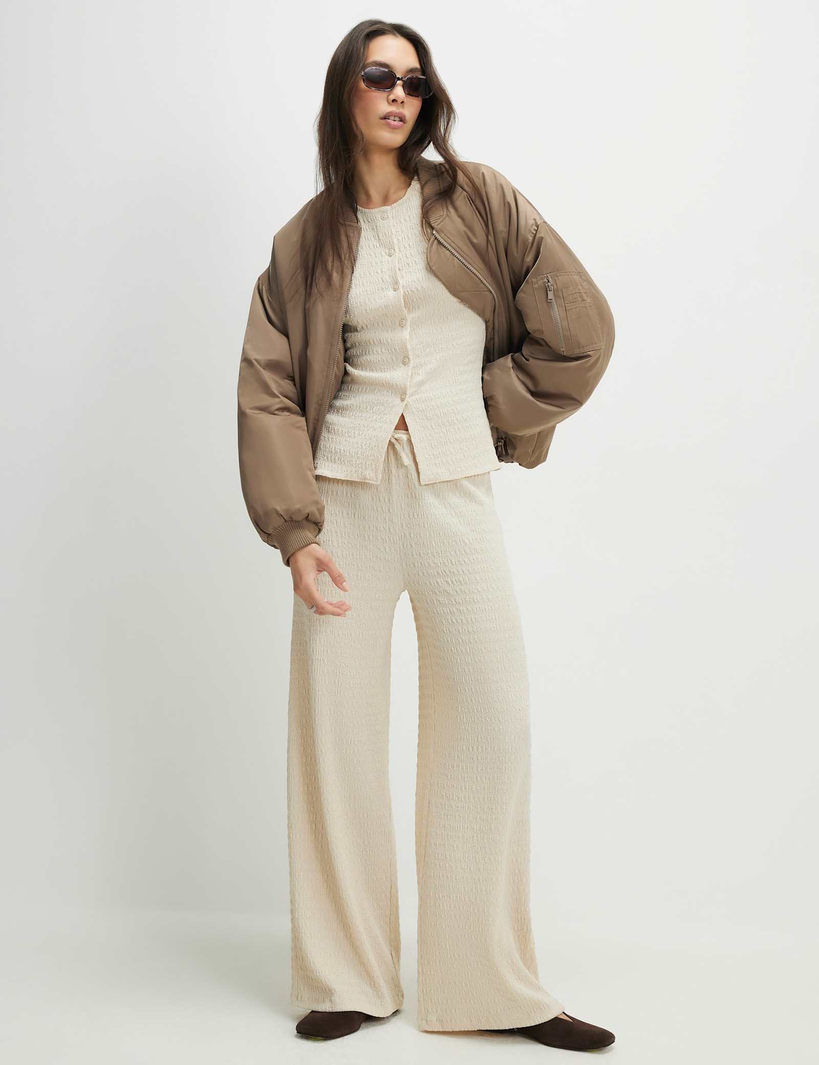 Textured Elasticated Waist Wide Leg Trousers - image 1