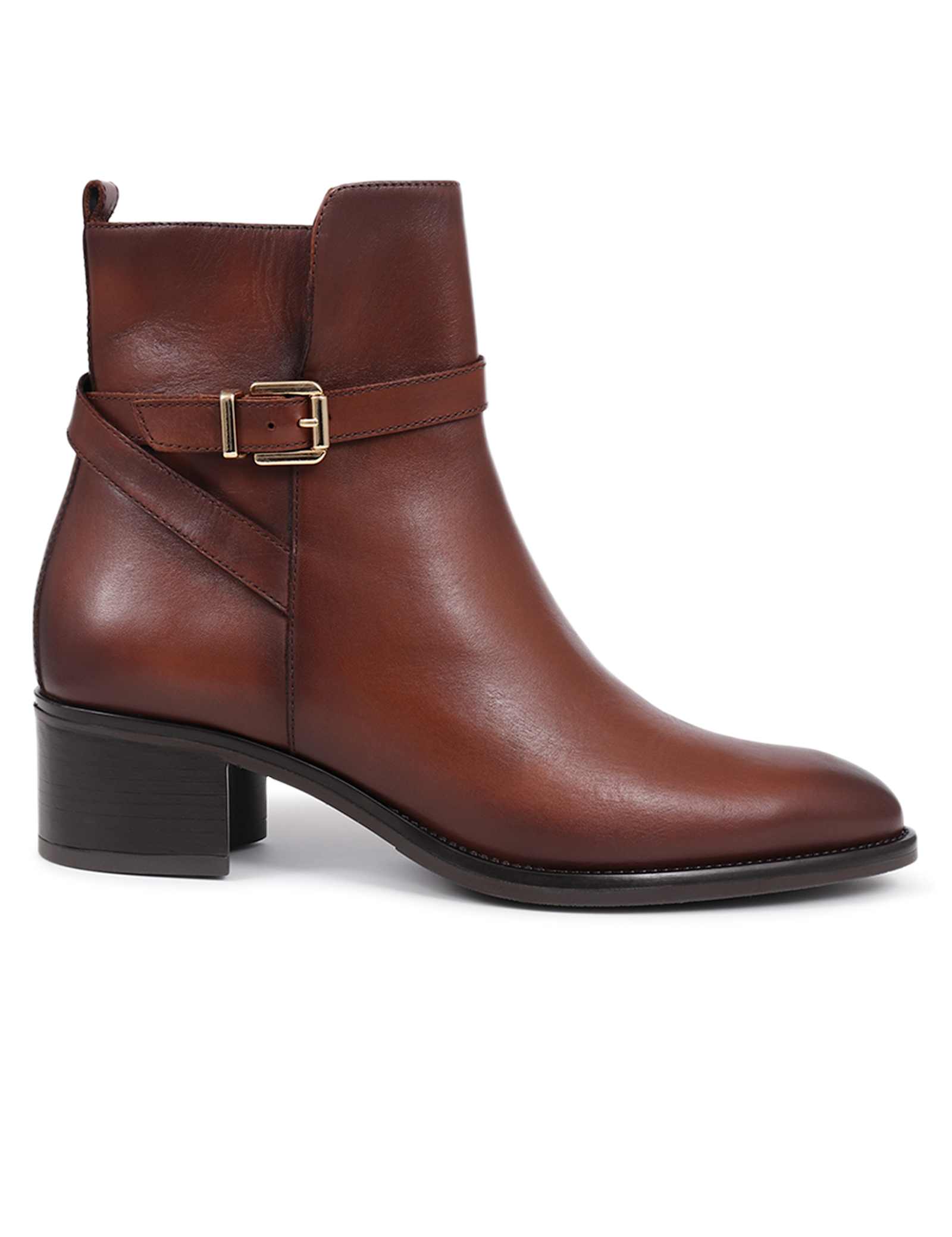 Leather Buckle Block Heel Ankle Boots - image 2